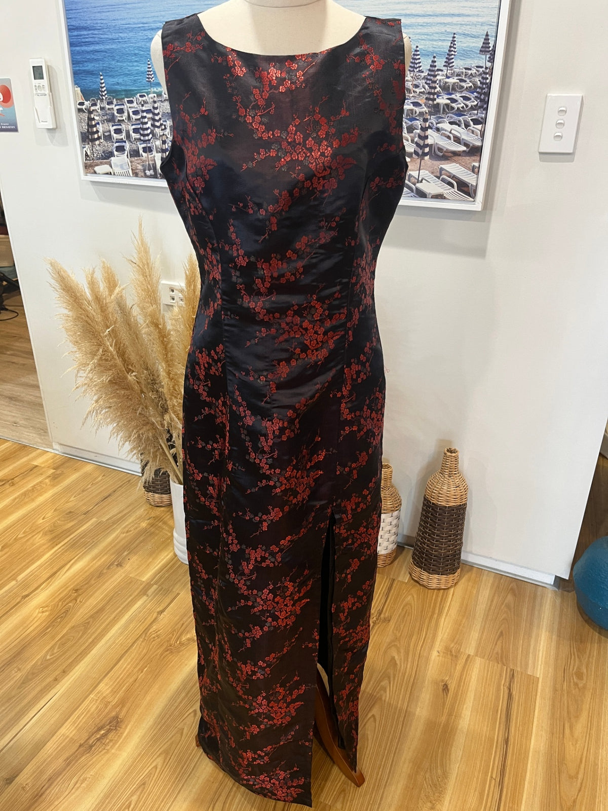 Vintage 90s-Inspired Black & Red Chinese Style Dress – S/M