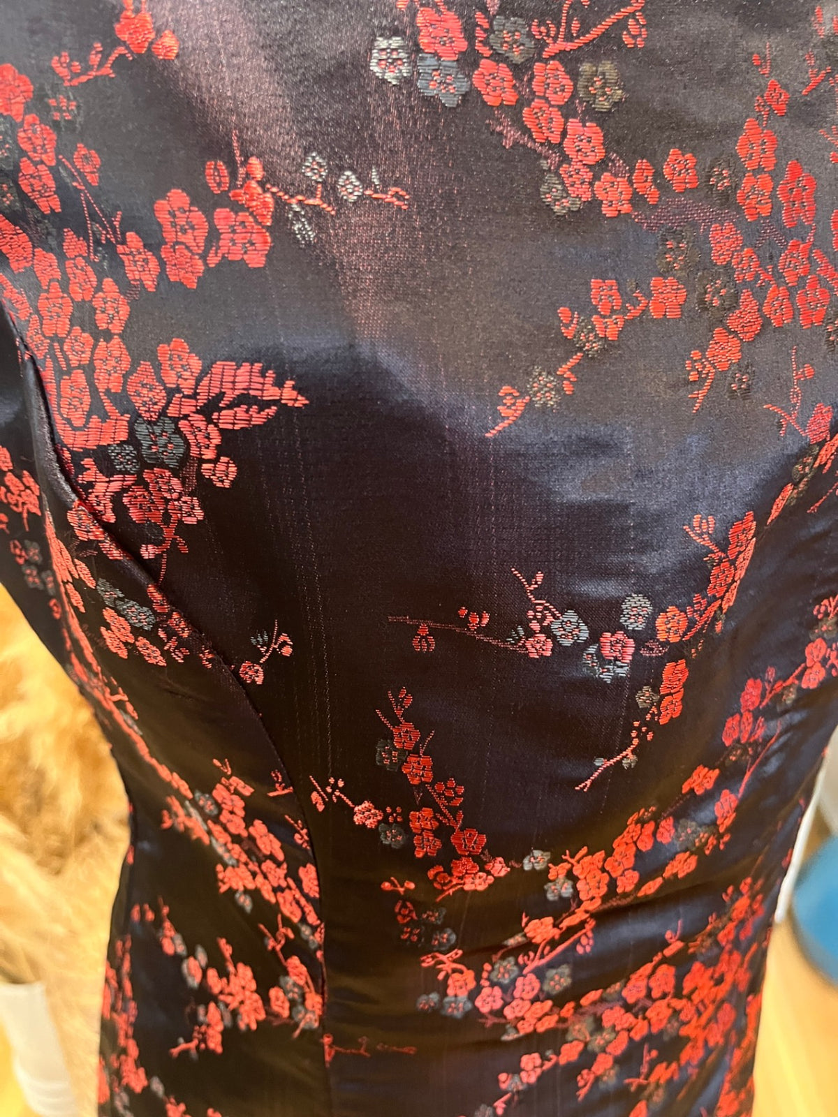 Vintage 90s-Inspired Black & Red Chinese Style Dress – S/M