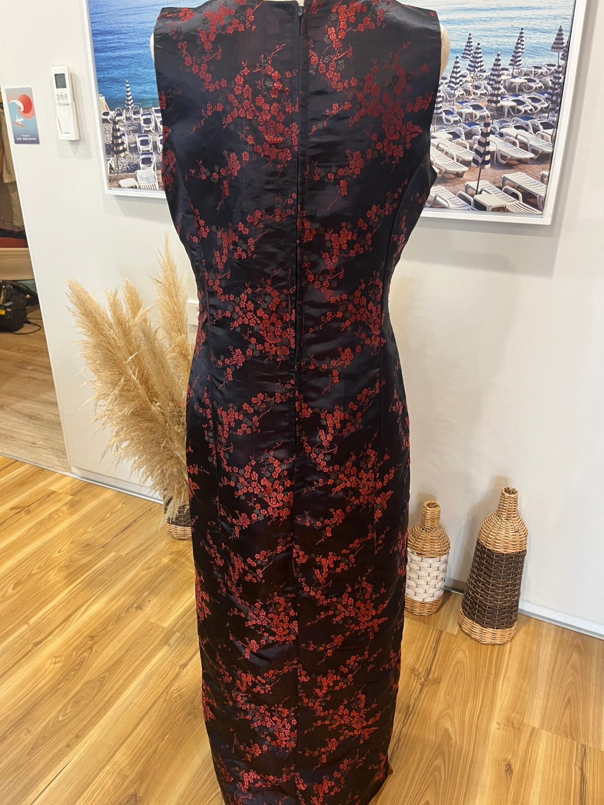 Vintage 90s-Inspired Black & Red Chinese Style Dress – S/M