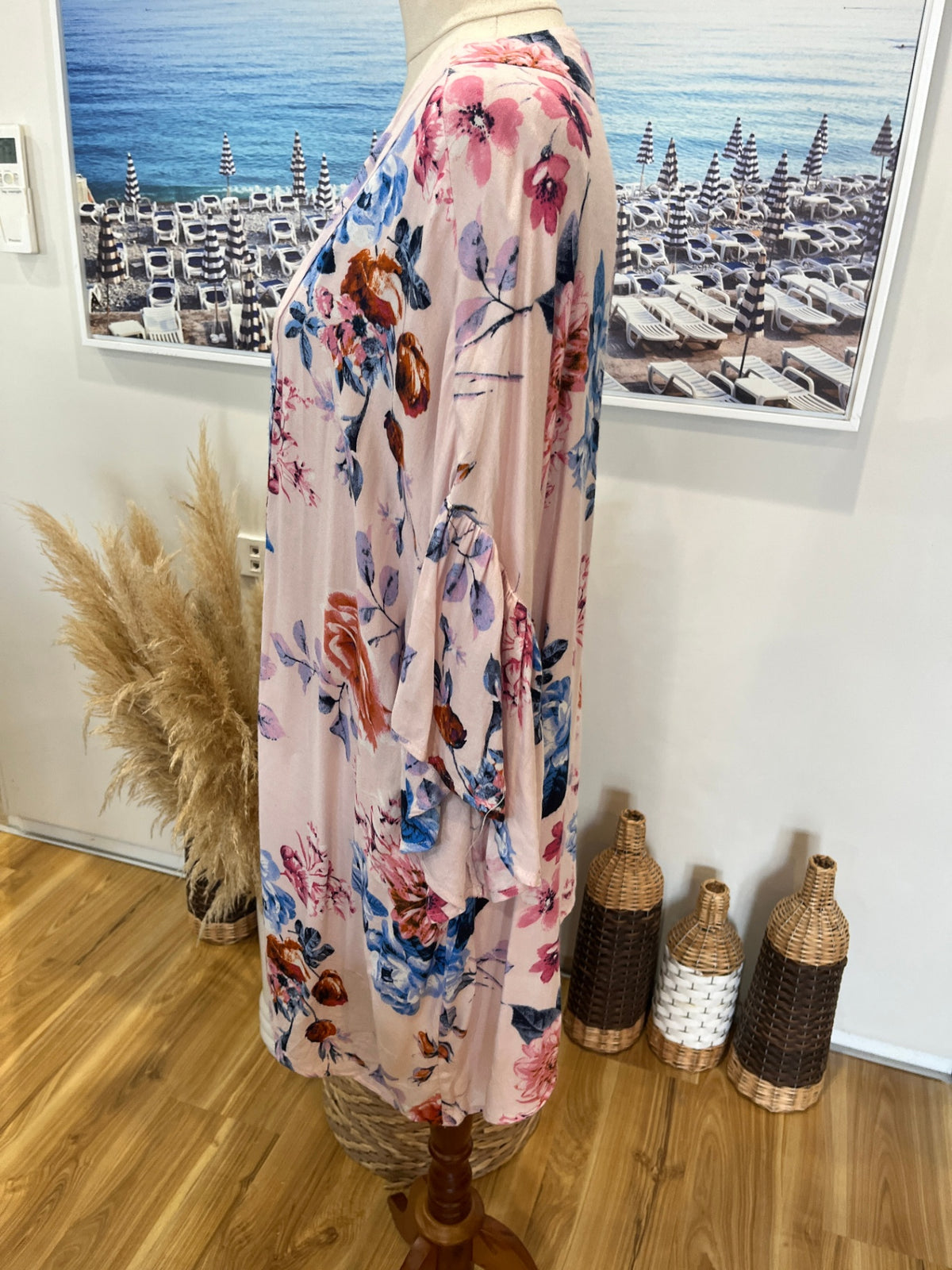Boho Australia Pink Floral Kaftan – S/M | Blue Flower Print