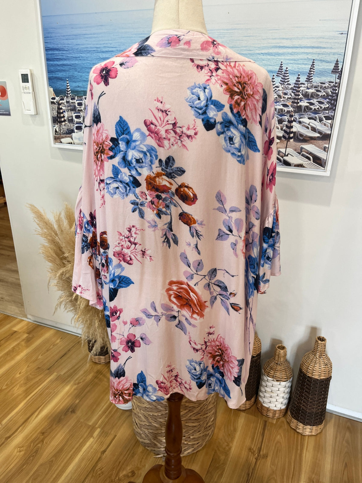 Boho Australia Pink Floral Kaftan – S/M | Blue Flower Print