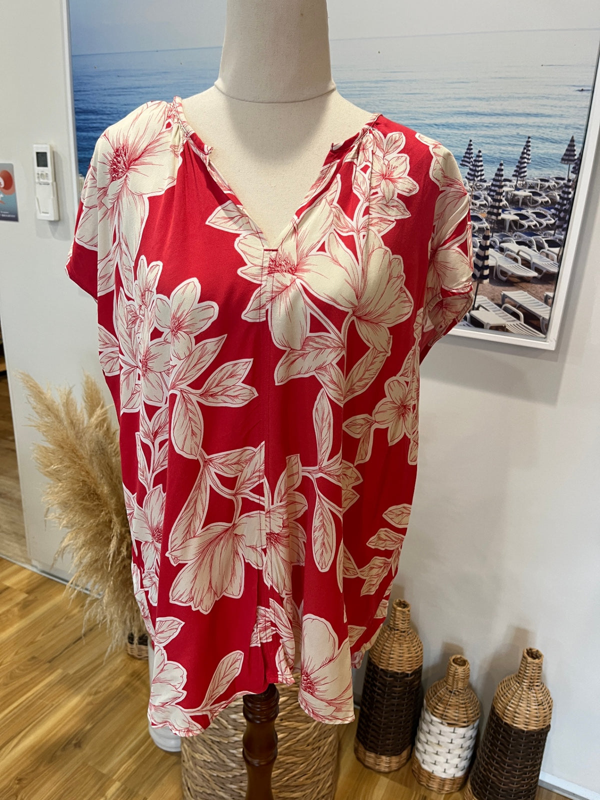 100% Viscose Trenery Red & Cream Blouse – Medium