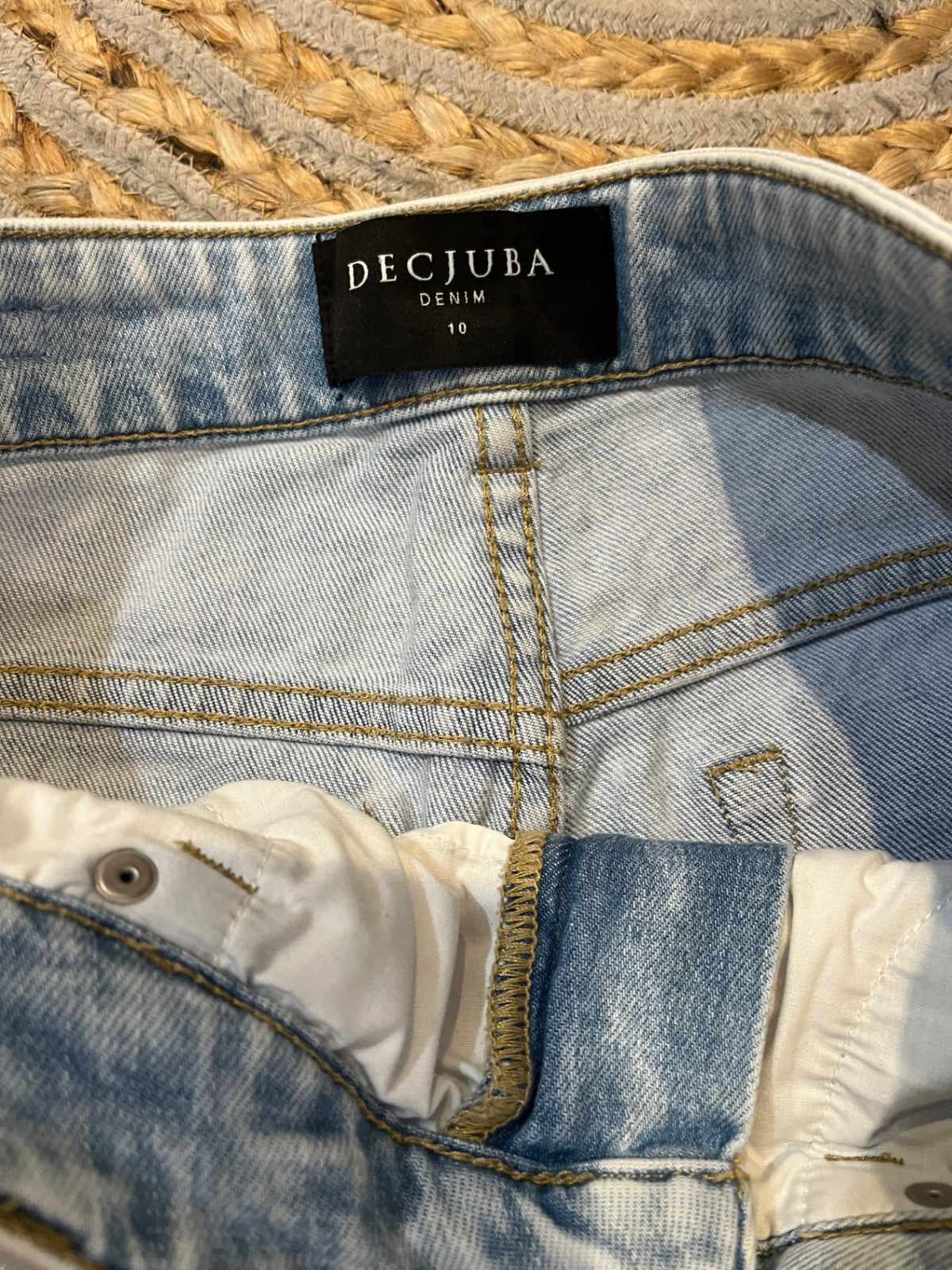 DECJUBA Pale Blue High-Rise Jeans – Size 10 | Raw Hem Denim