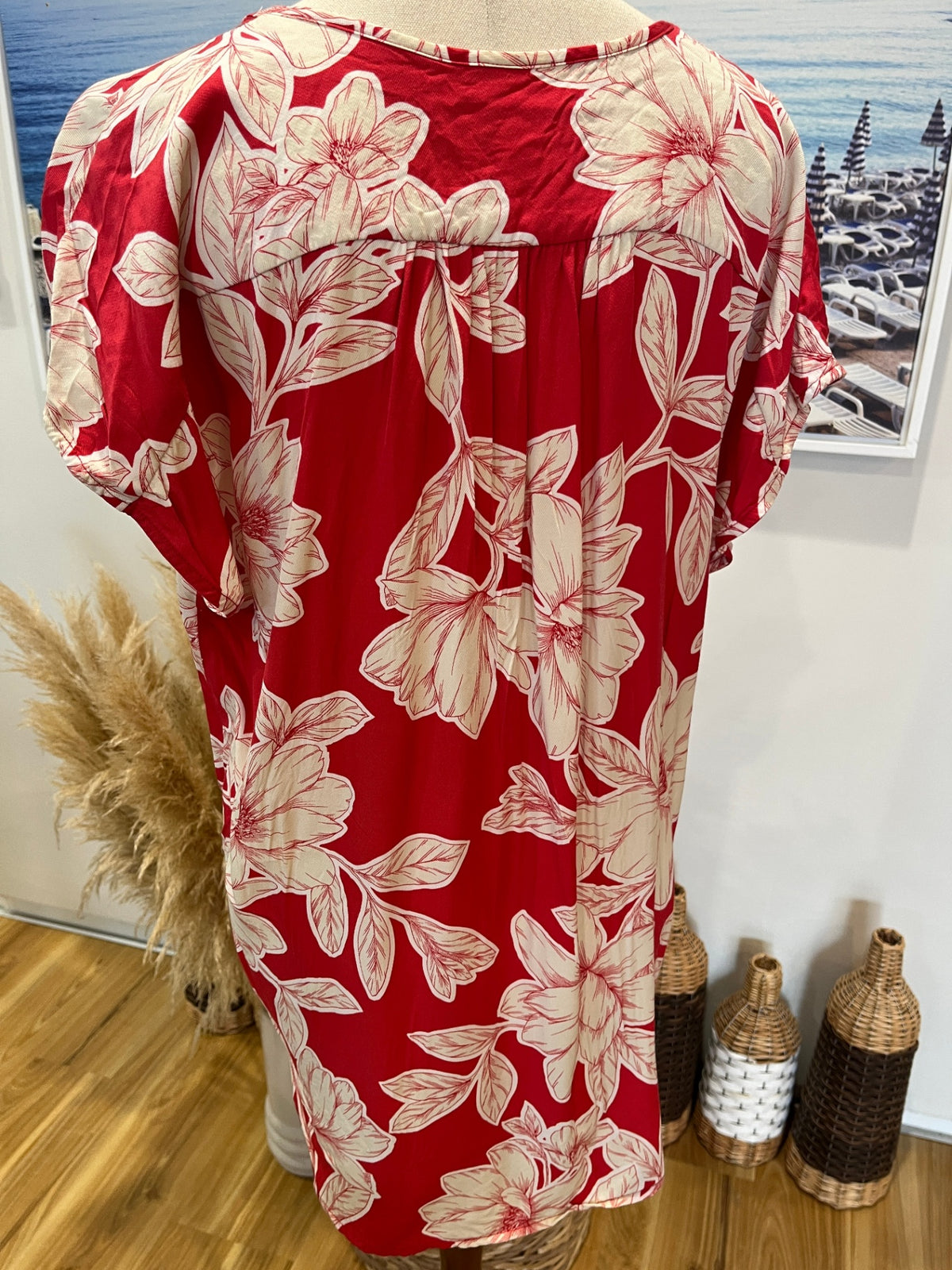 100% Viscose Trenery Red & Cream Blouse – Medium