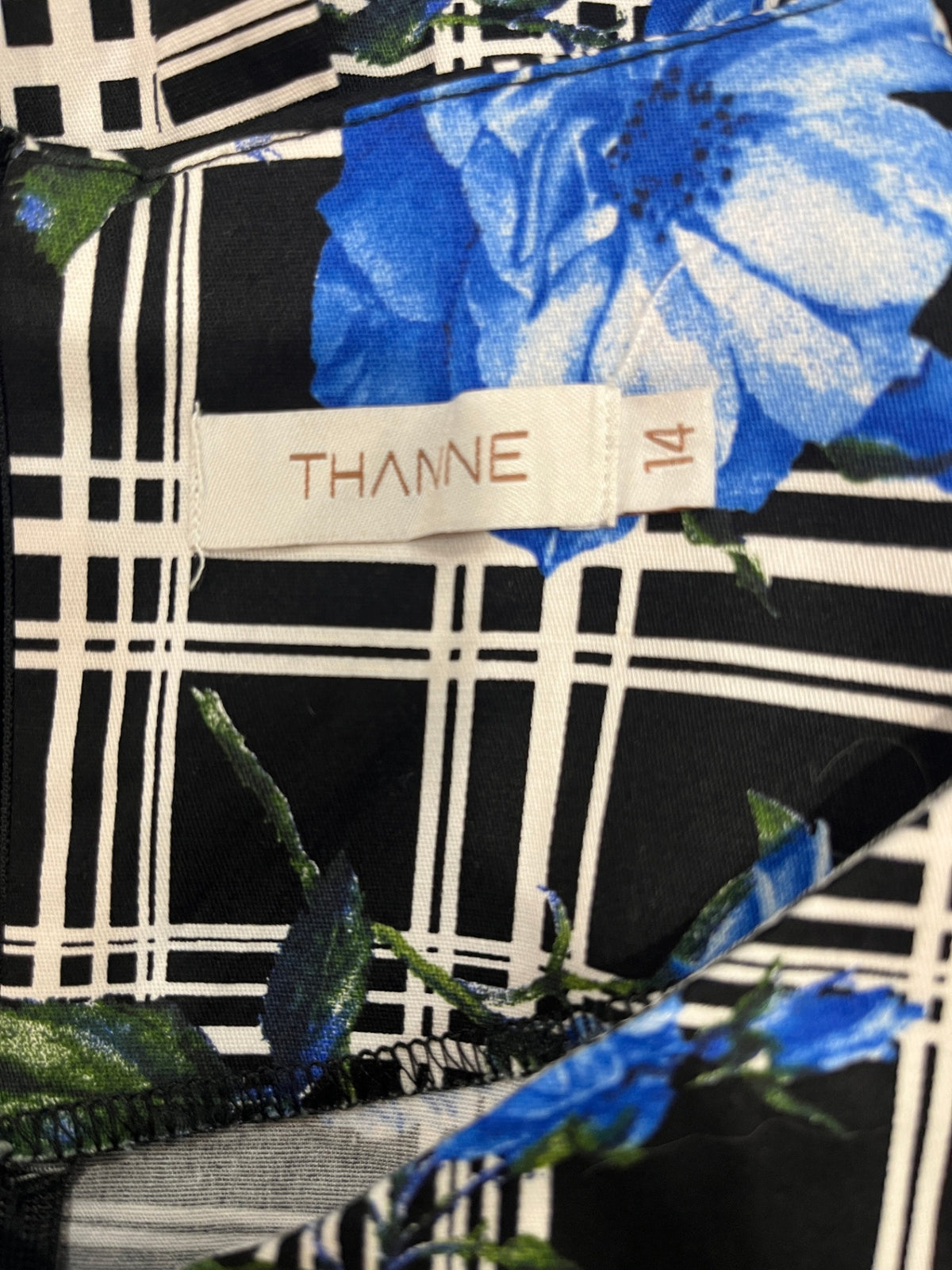 Thanne Black & Blue Rose Dress – Size 14 | 50s Vintage-Inspired Style