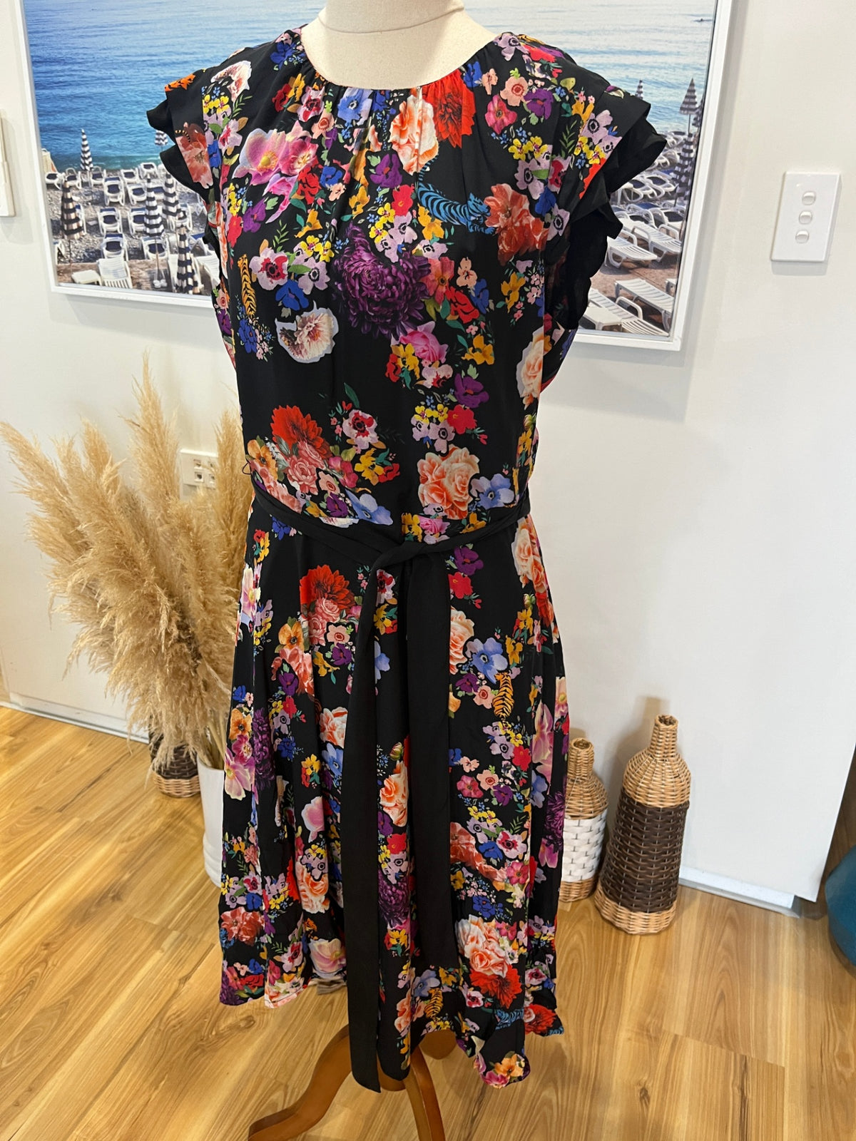 Marc’s Black Floral ¾ Sleeve Dress – Size 10