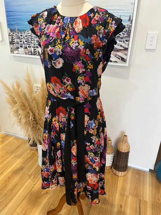Marc’s Black Floral ¾ Sleeve Dress – Size 10