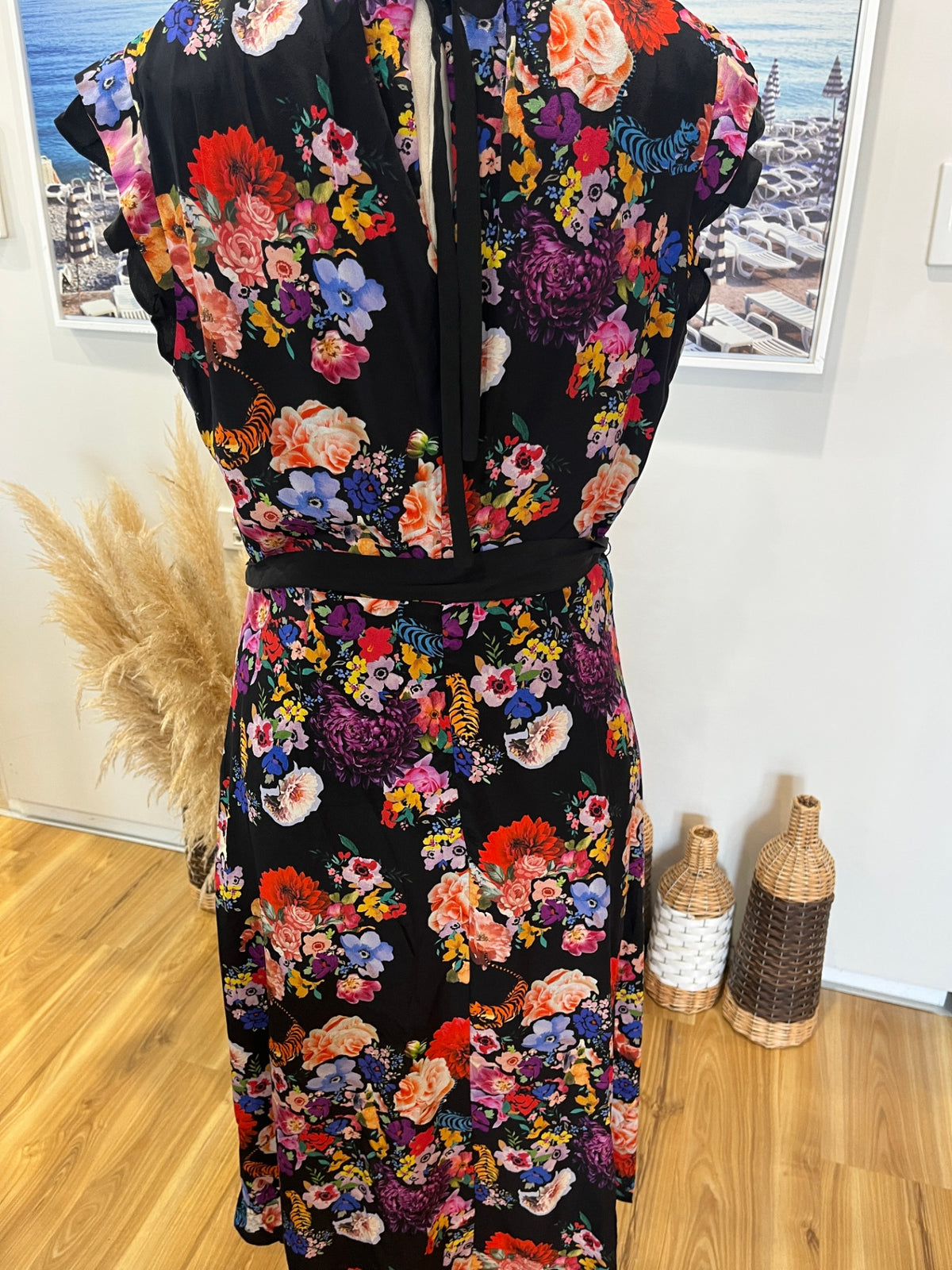 Marc’s Black Floral ¾ Sleeve Dress – Size 10