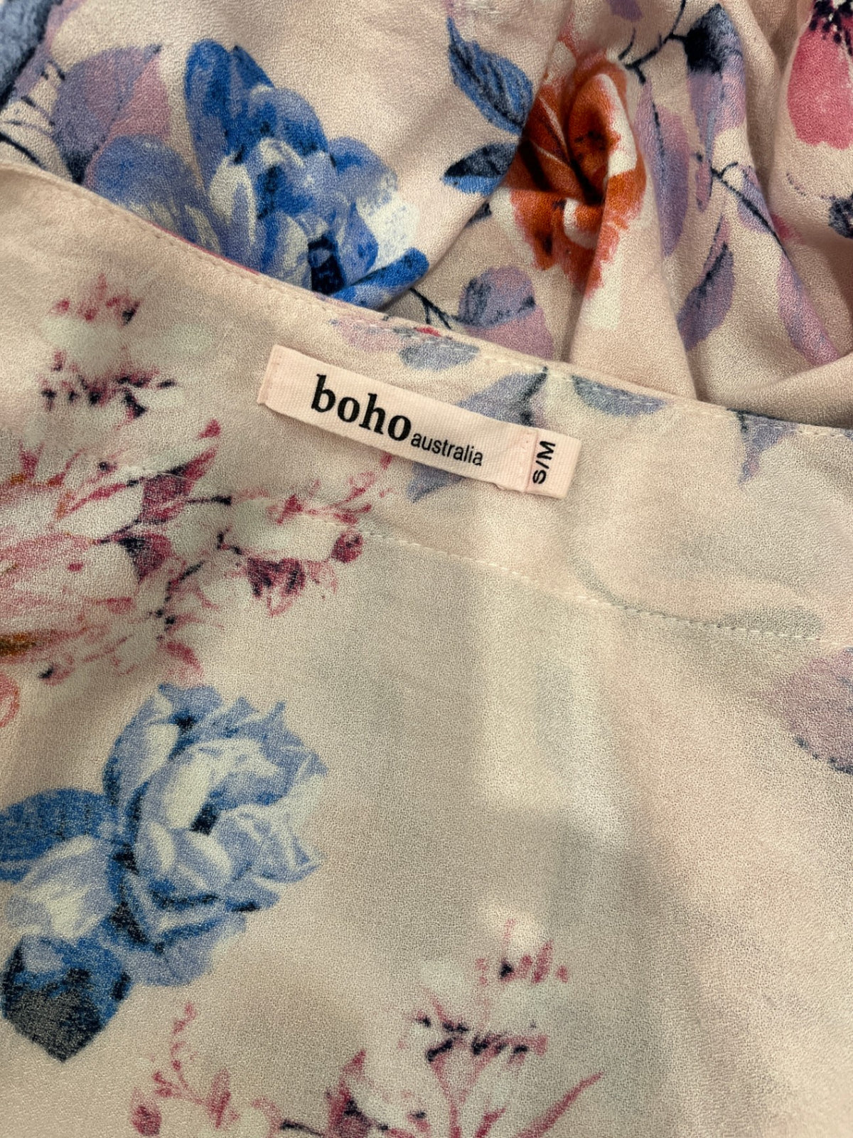 Boho Australia Pink Floral Kaftan – S/M | Blue Flower Print
