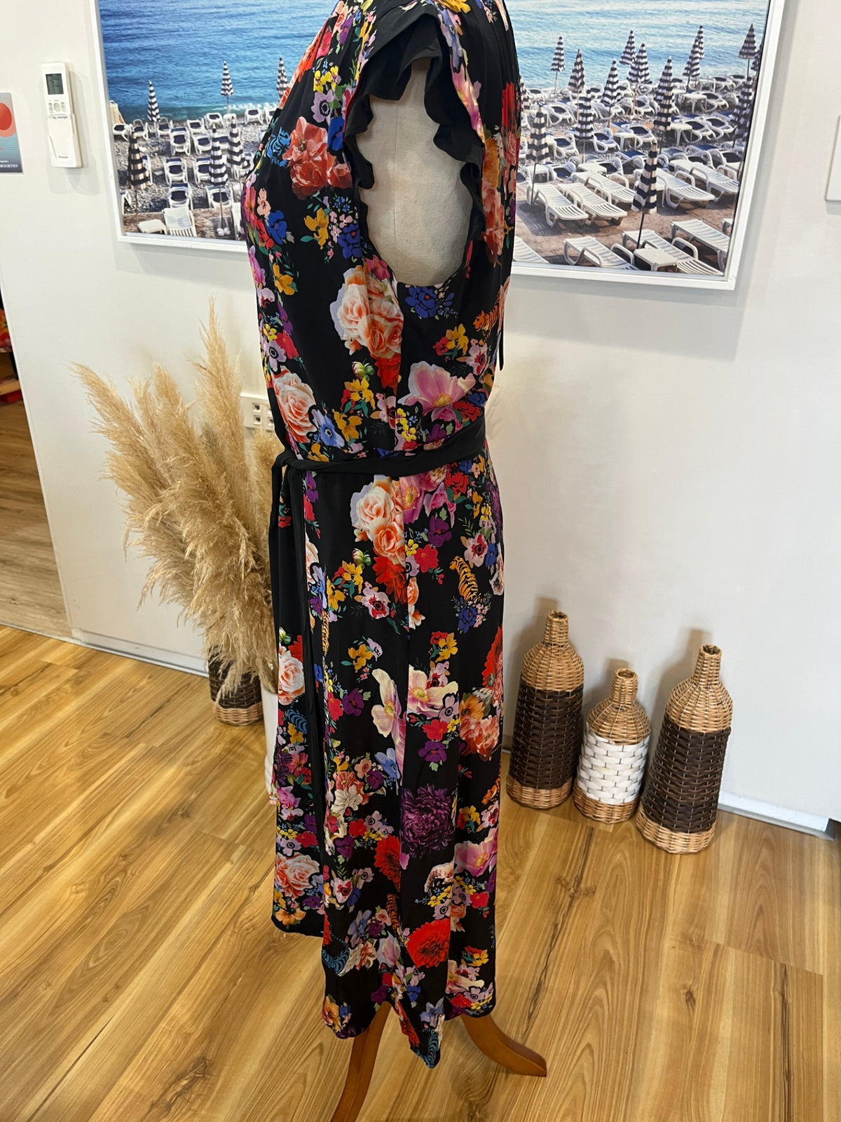 Marc’s Black Floral ¾ Sleeve Dress – Size 10