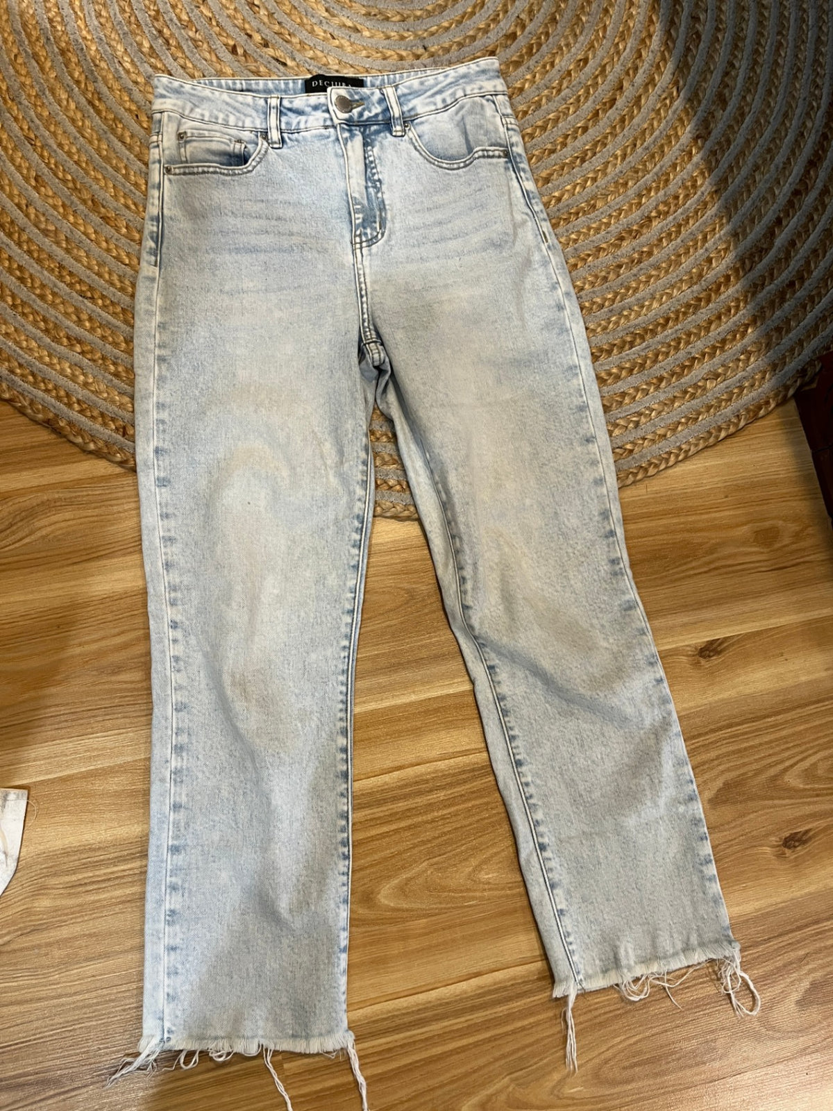 DECJUBA Pale Blue High-Rise Jeans – Size 10 | Raw Hem Denim