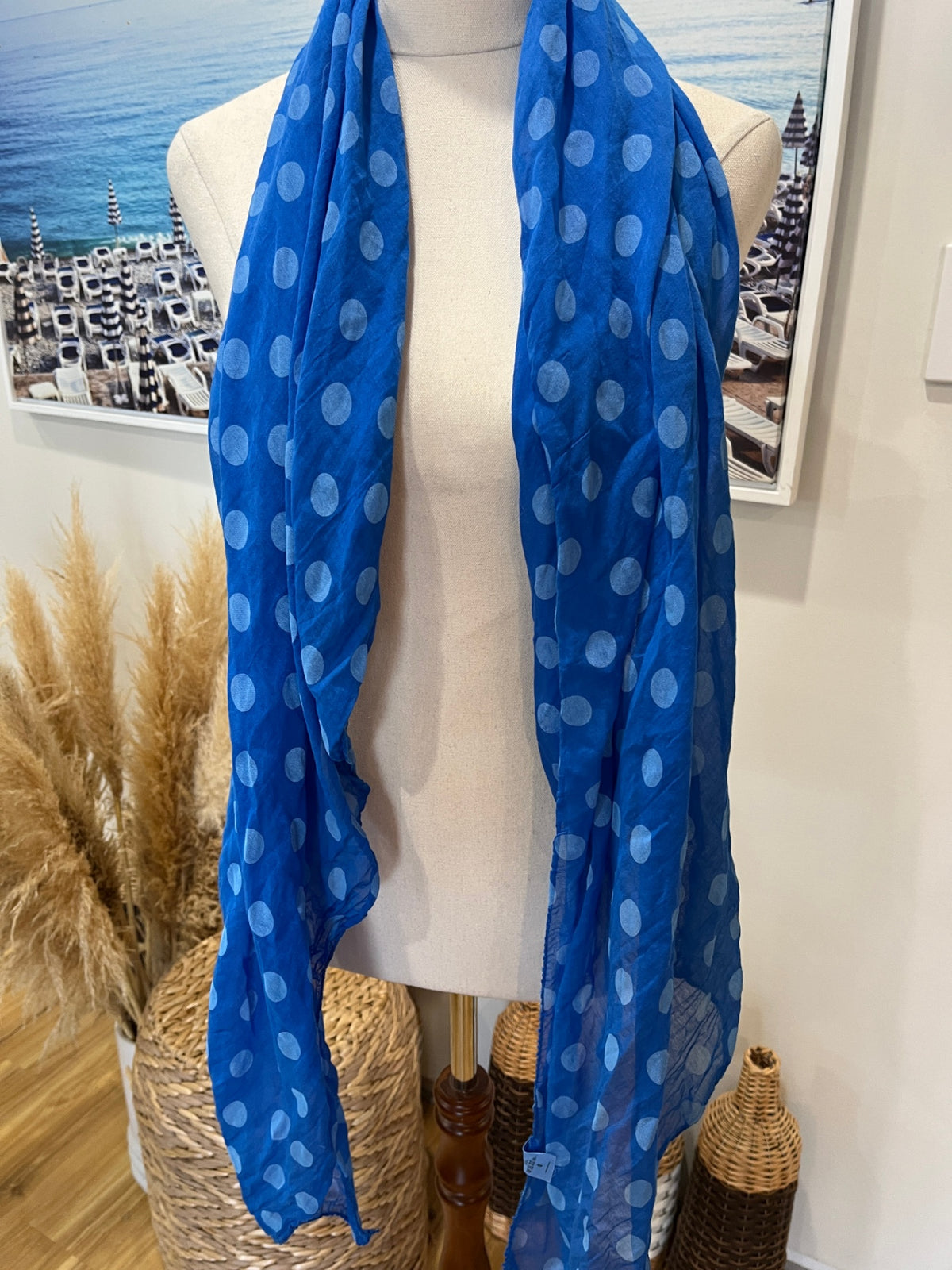 Made in Italy Royal Blue & Light Blue Spot Scarf – Cotton Silk