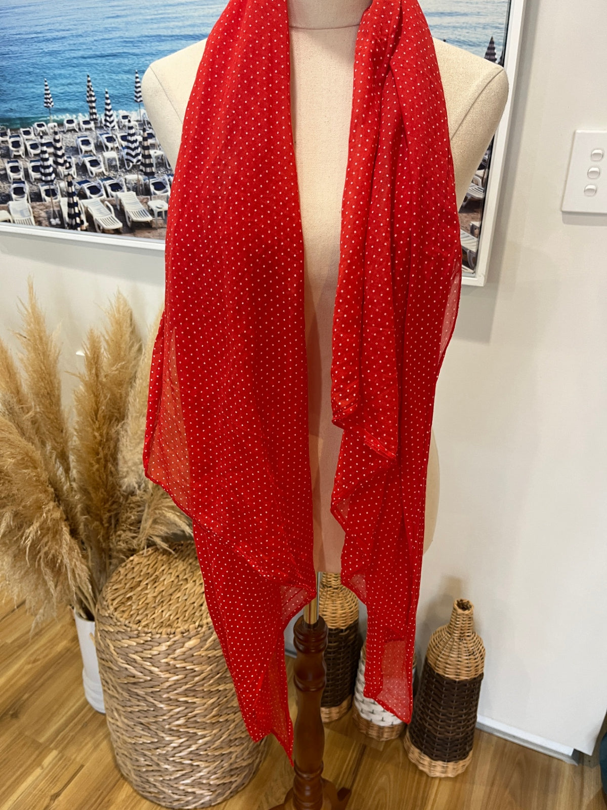 Made in Italy Red & White Polka Dot Scarf – Classic Retro Chic