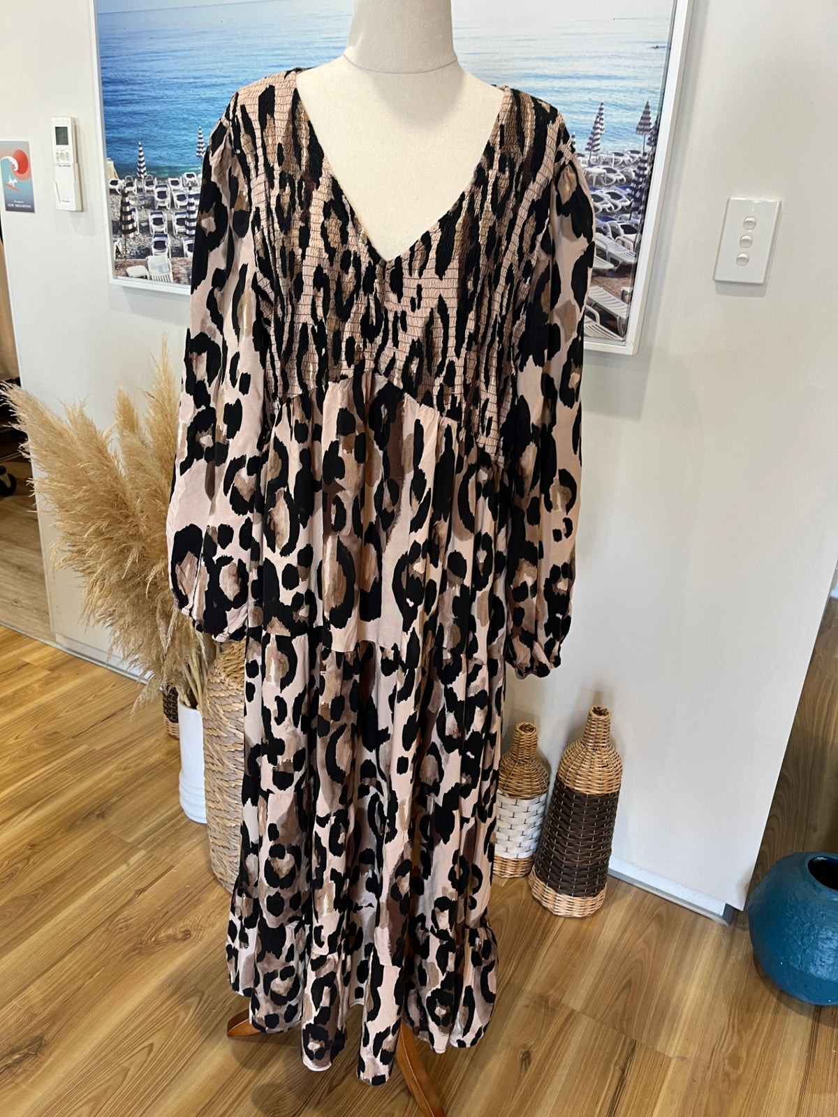 Sunday Boho Animal Print Sheer Layered Dress – XXL