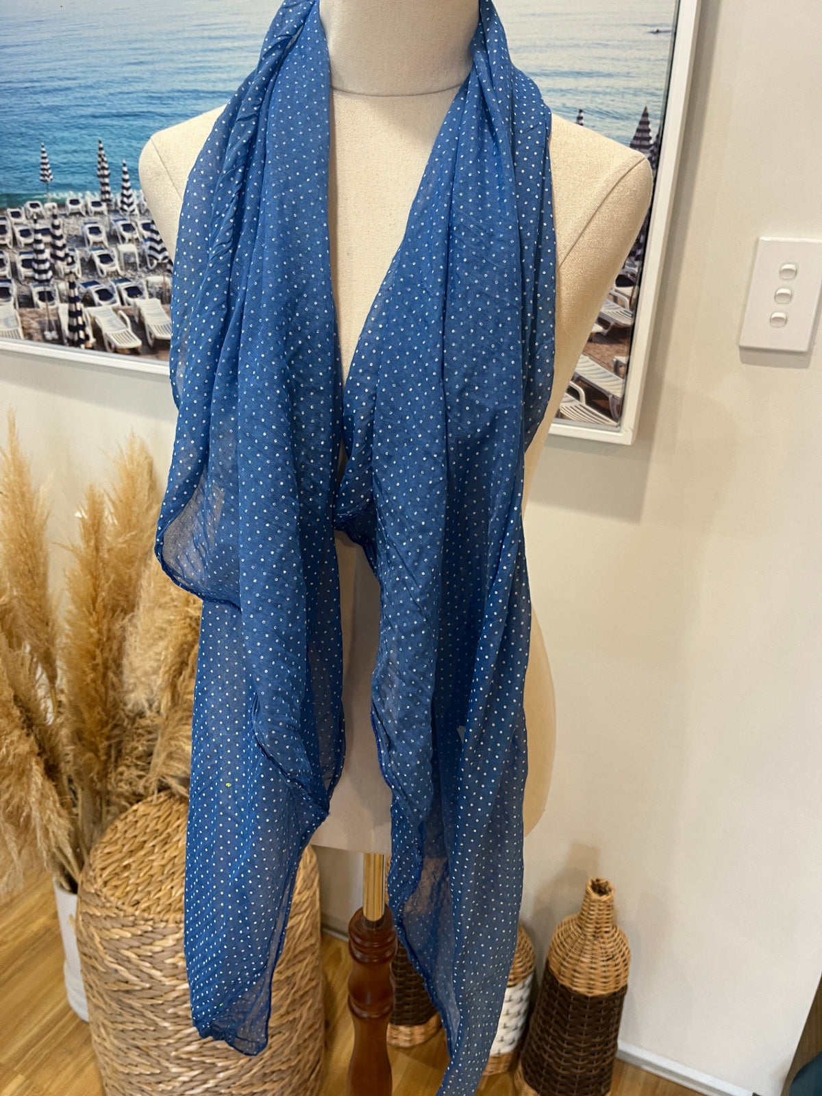 Made in Italy Blue & White Polka Dot Scarf