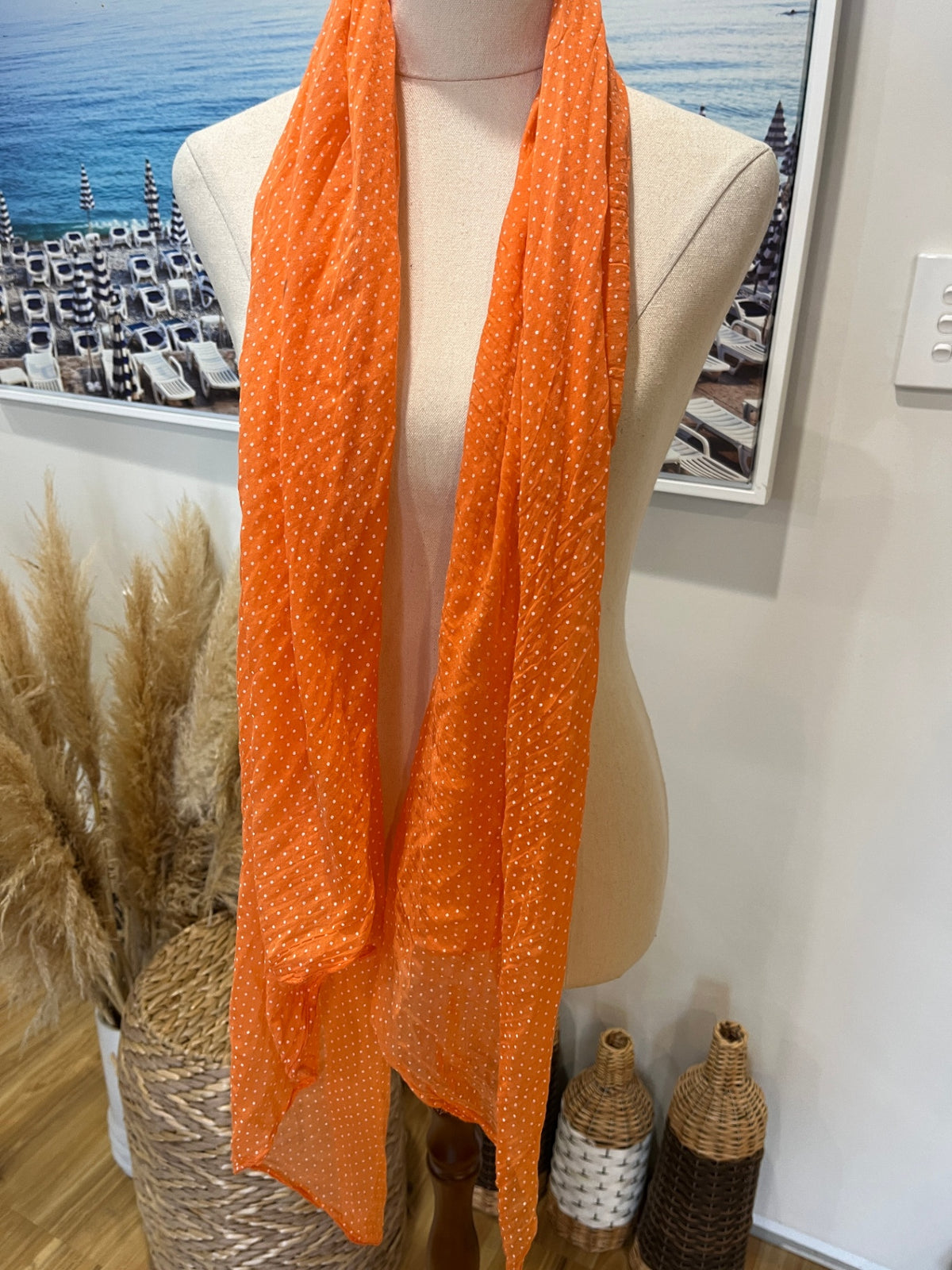 Made in Italy Orange & White Polka Dot Scarf – Retro Statement Style