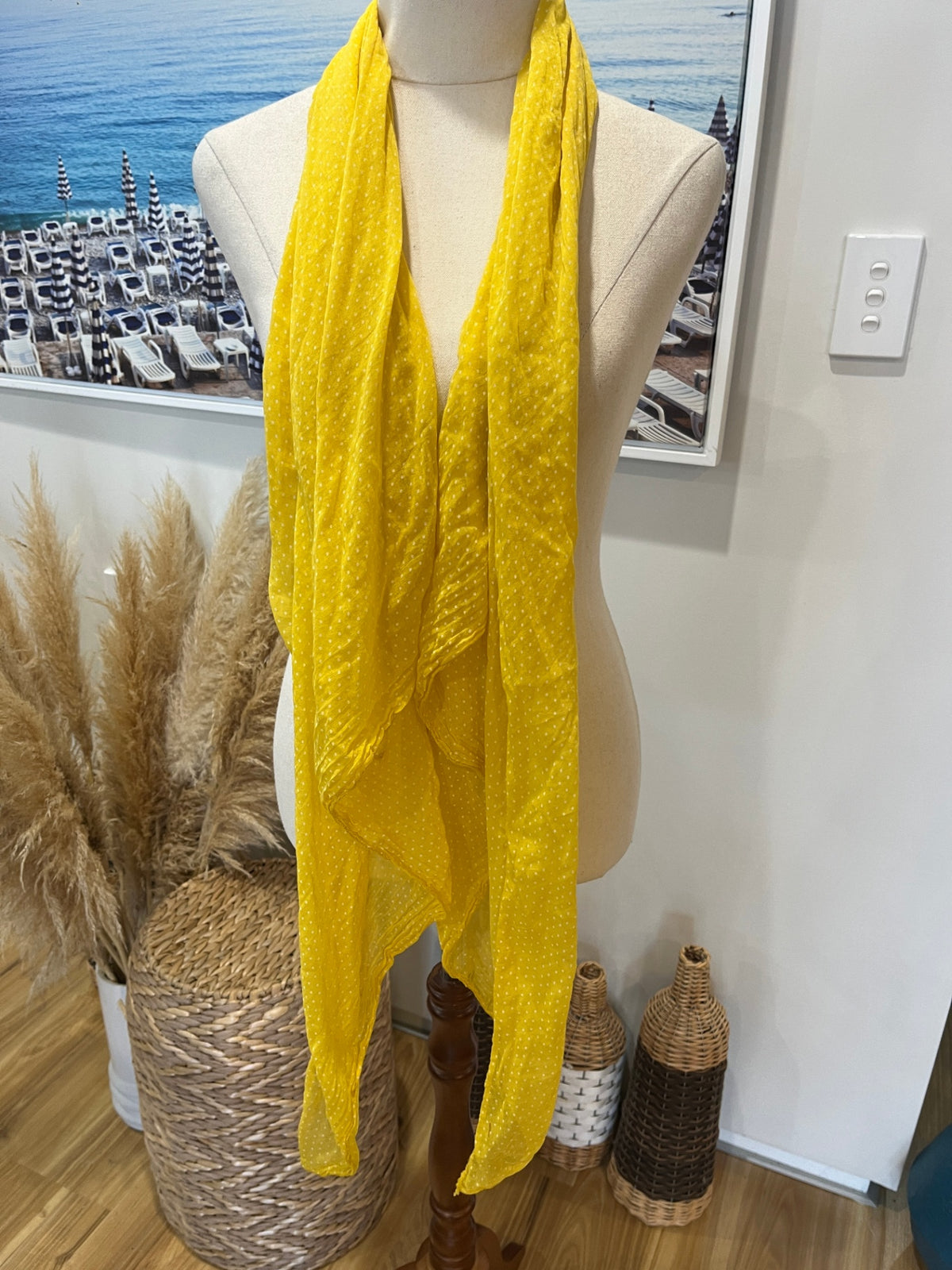 Made in Italy Yellow Polka Dot Scarf – Bright & Playful Vintage Style
