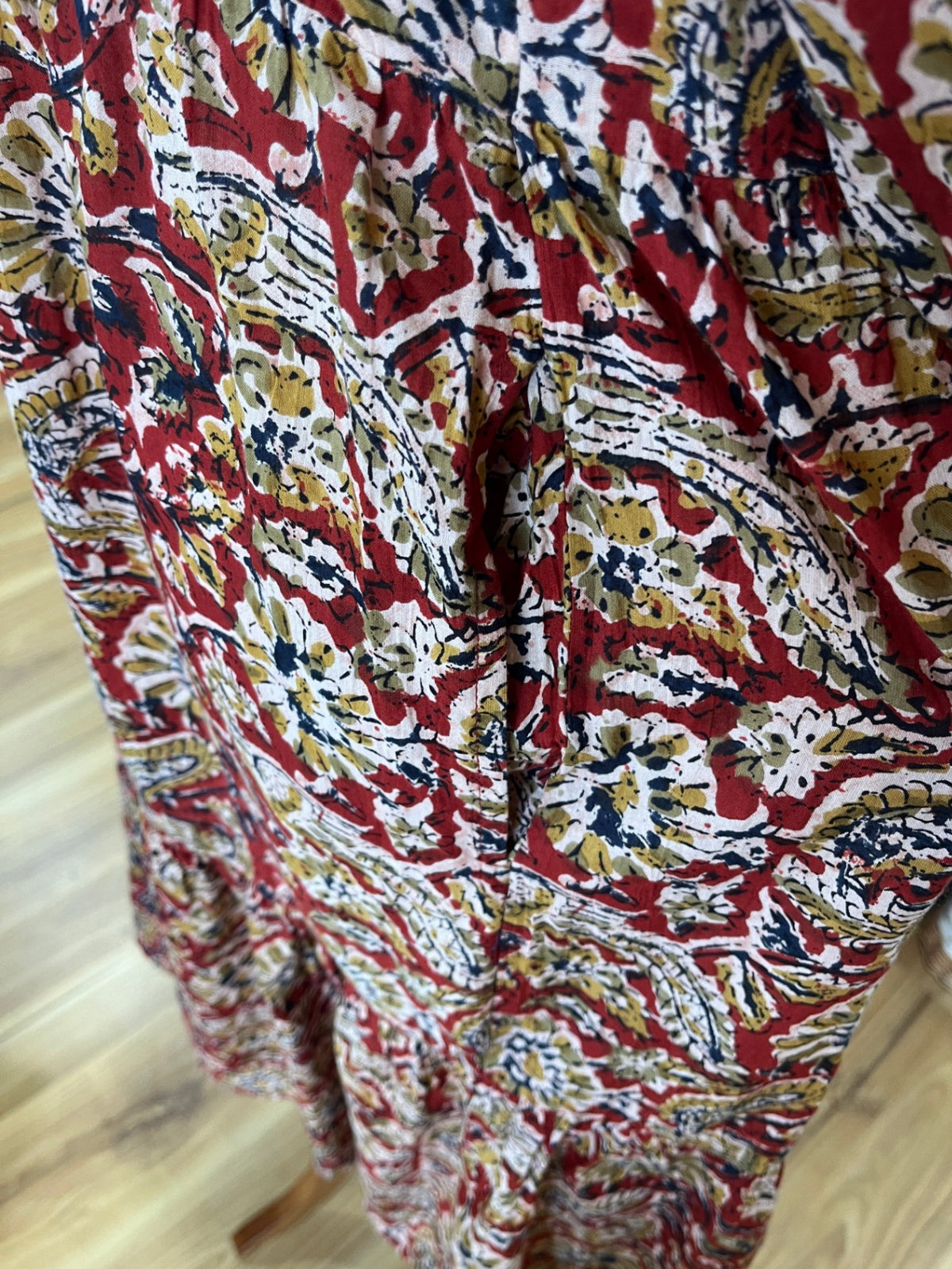 Karma East Tiered Floral Dress – Tan Boho ¾ Sleeve Knee Length | Small