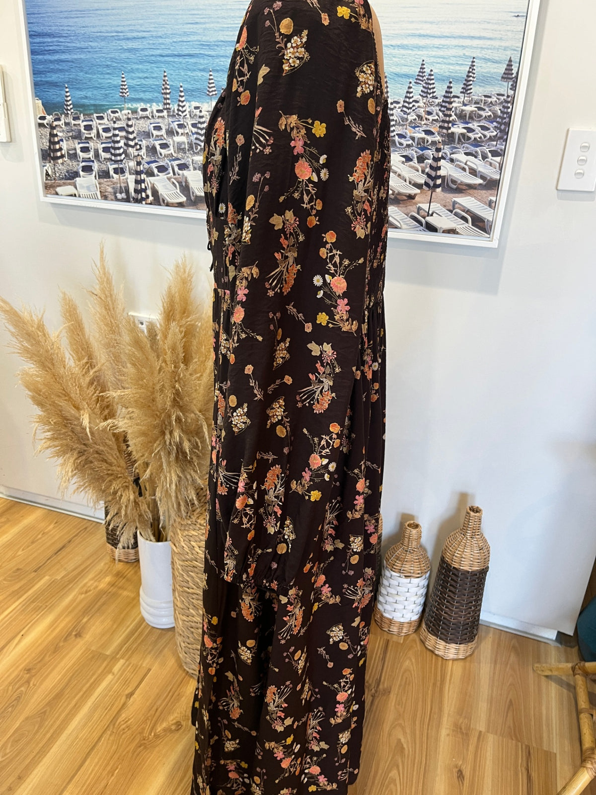 City Chic Black Floral Maxi Dress – Multicoloured Boho Print | Size 16/S