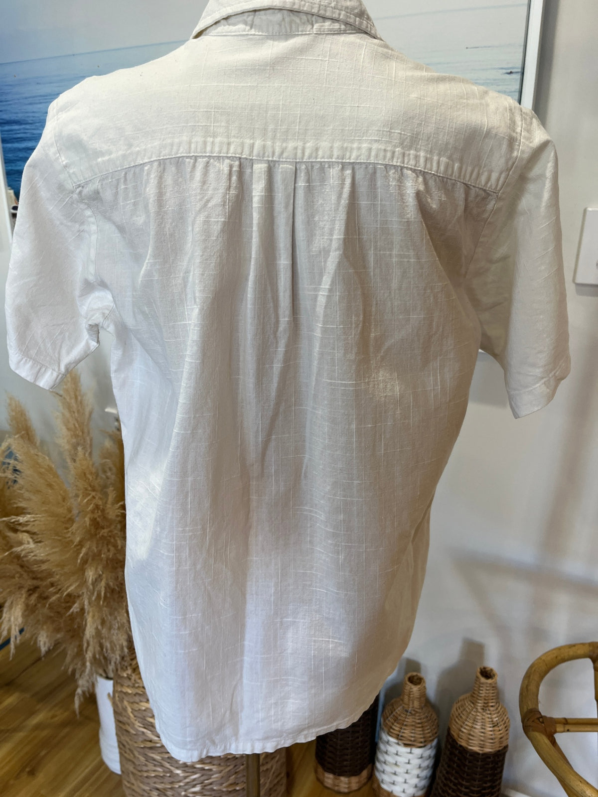 Men's White Natural Cotton – Short Sleeve Collared Shirt | M