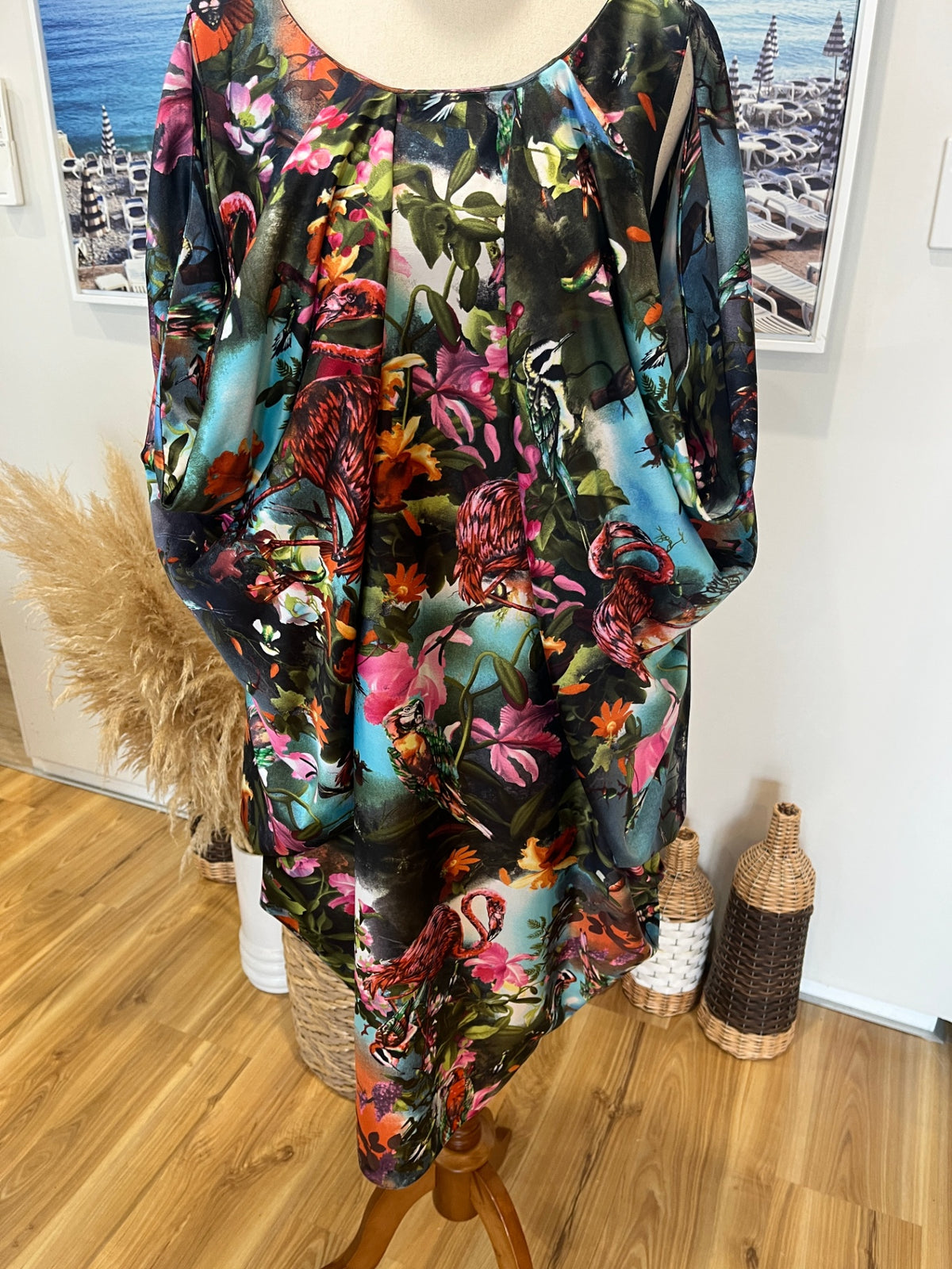 Charlie Brown Bird & Floral Cape Sleeve Dress – Singlet Style | Size 12