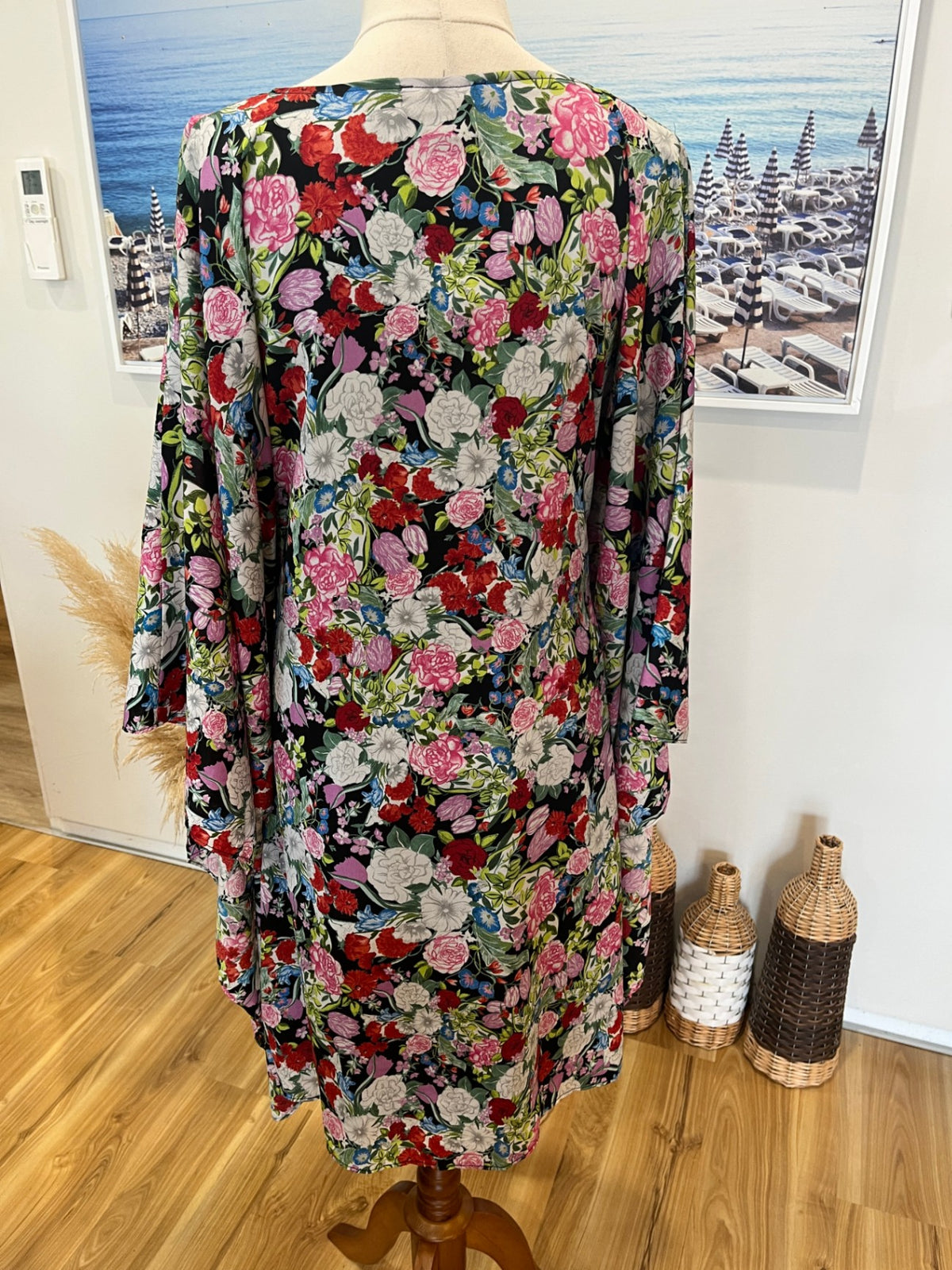 Augustine Black Floral Square Neck Dress – Tie Waist | Size Small