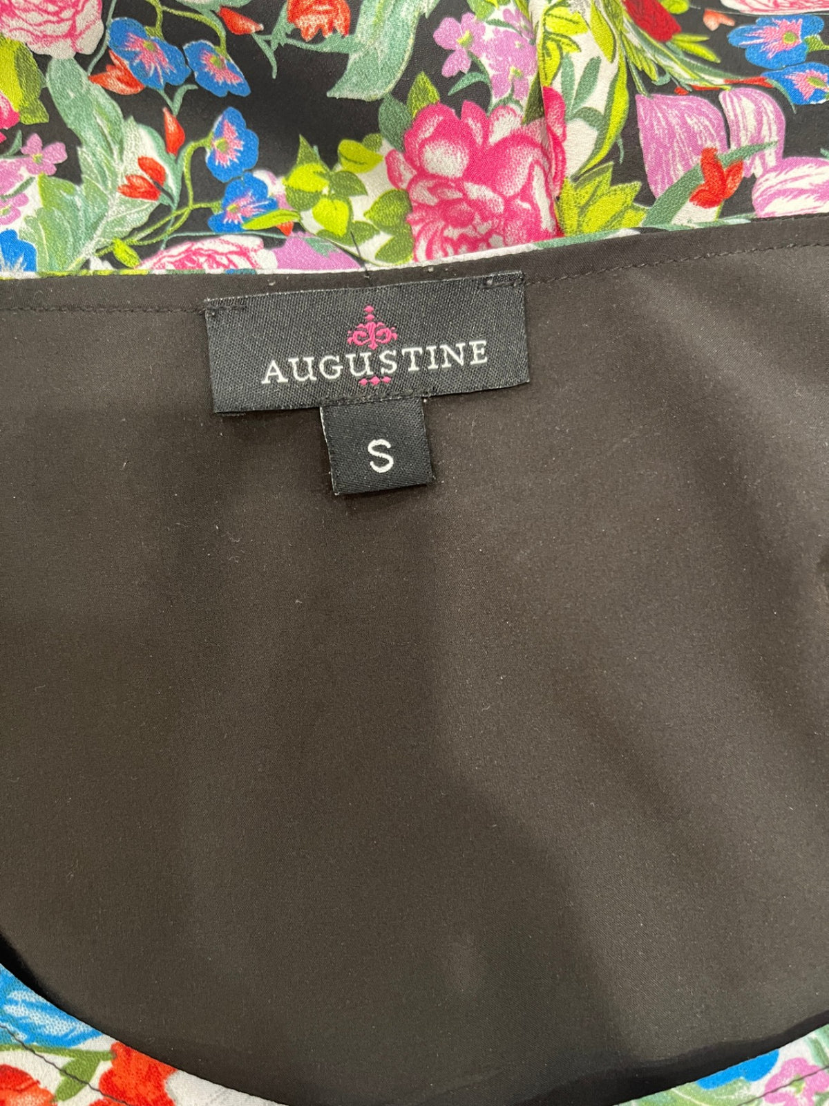 Augustine Black Floral Square Neck Dress – Tie Waist | Size Small