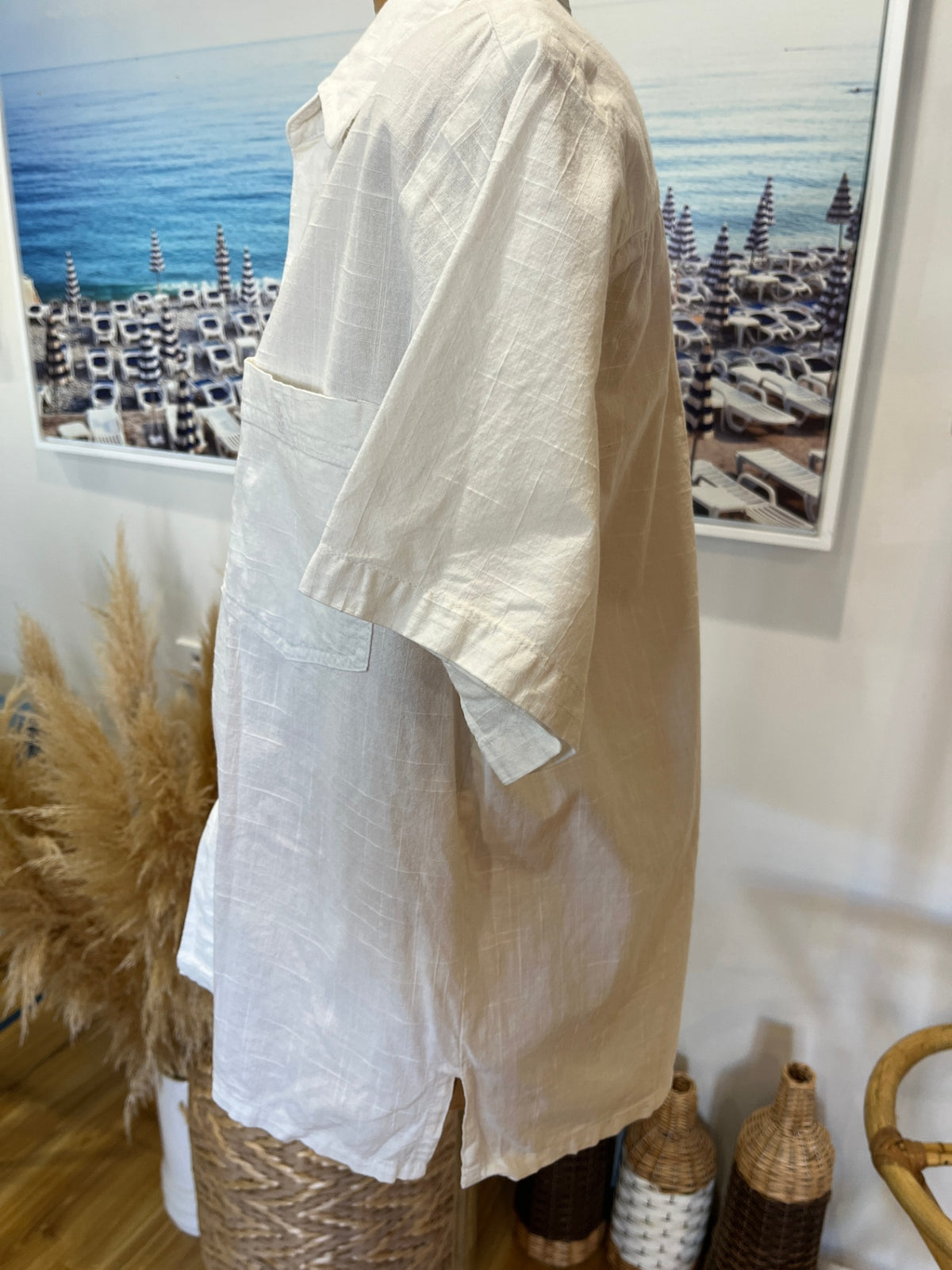 Men's White Natural Cotton – Short Sleeve Collared Shirt | M