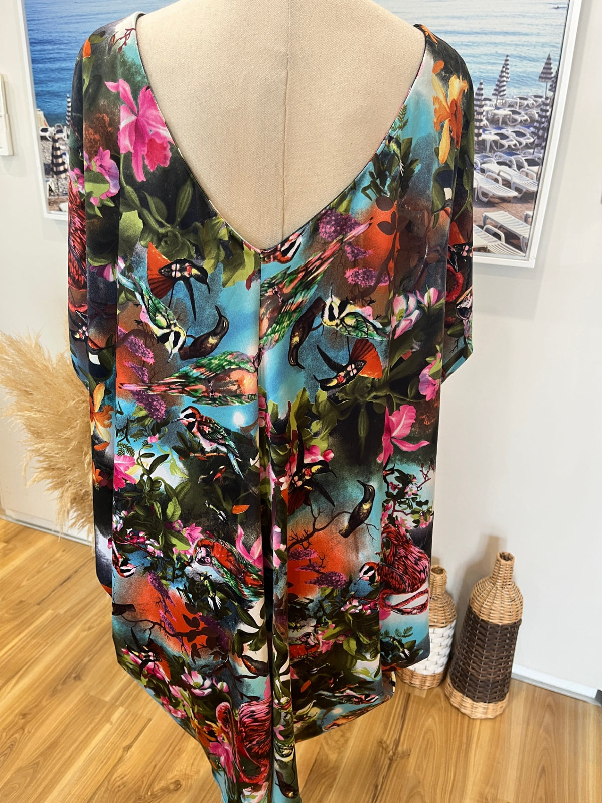 Charlie Brown Bird & Floral Cape Sleeve Dress – Singlet Style | Size 12