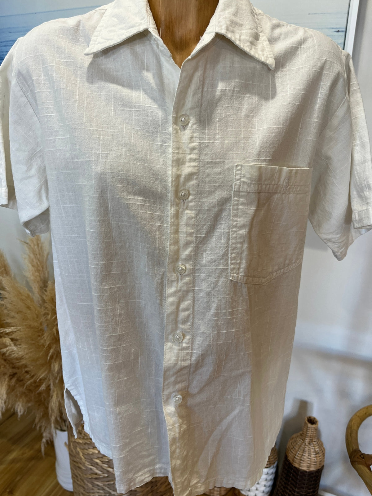 Men's White Natural Cotton – Short Sleeve Collared Shirt | M