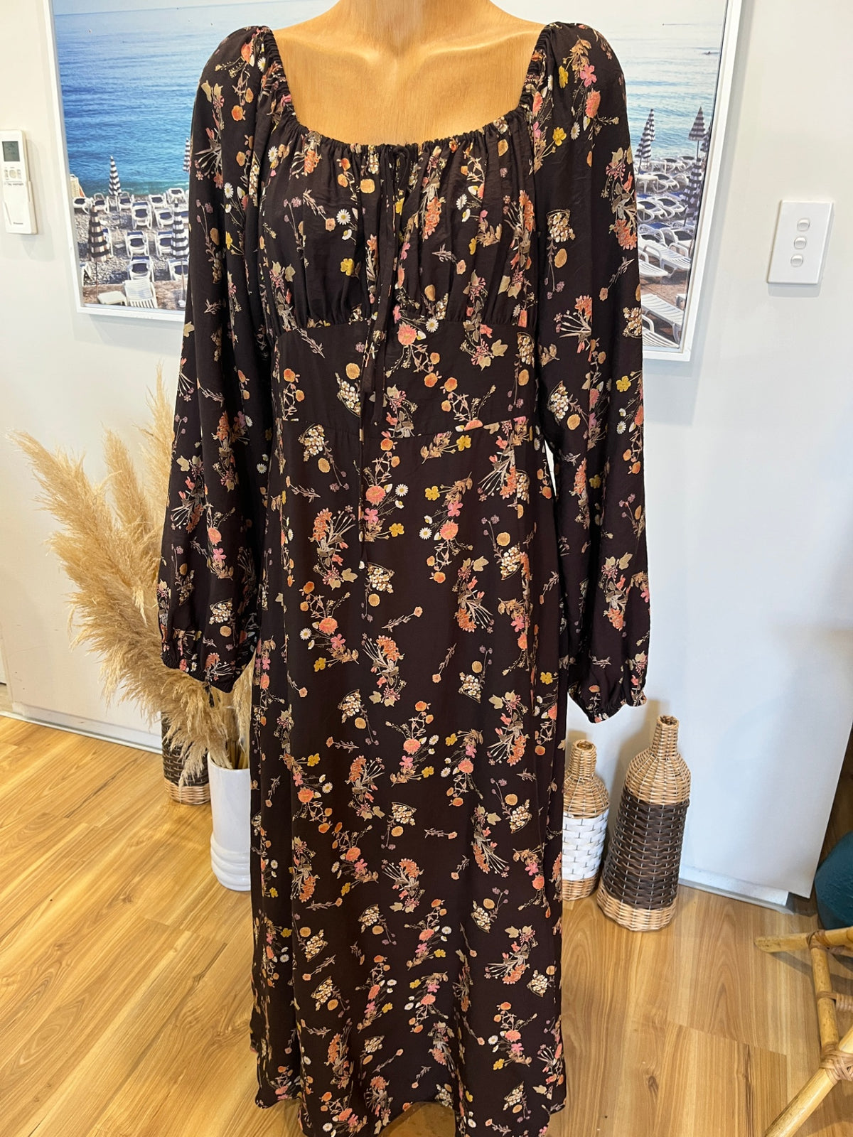 City Chic Black Floral Maxi Dress – Multicoloured Boho Print | Size 16/S
