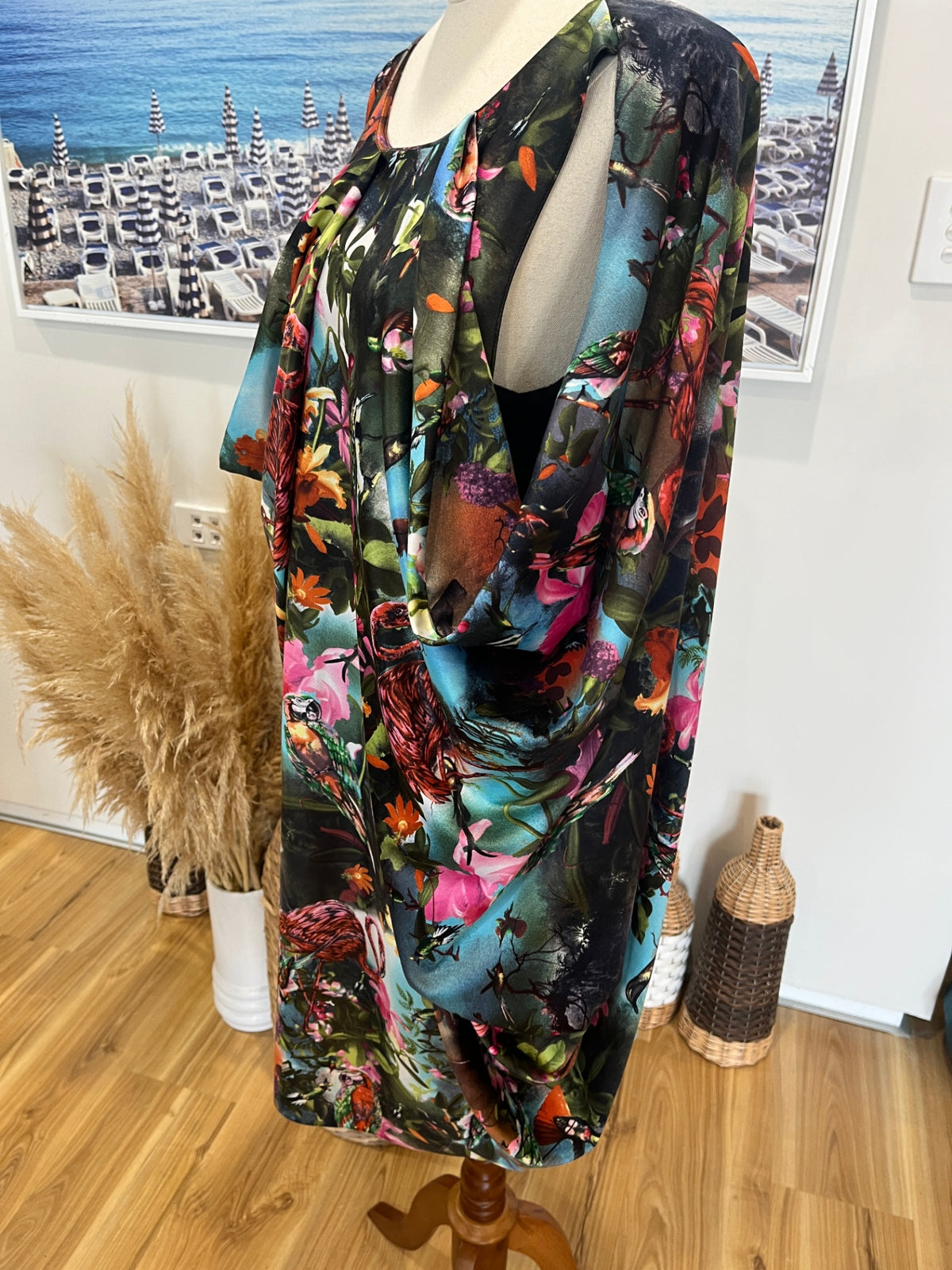 Charlie Brown Bird & Floral Cape Sleeve Dress – Singlet Style | Size 12