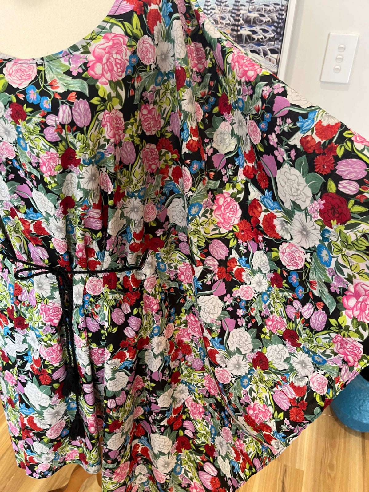 Augustine Black Floral Square Neck Dress – Tie Waist | Size Small
