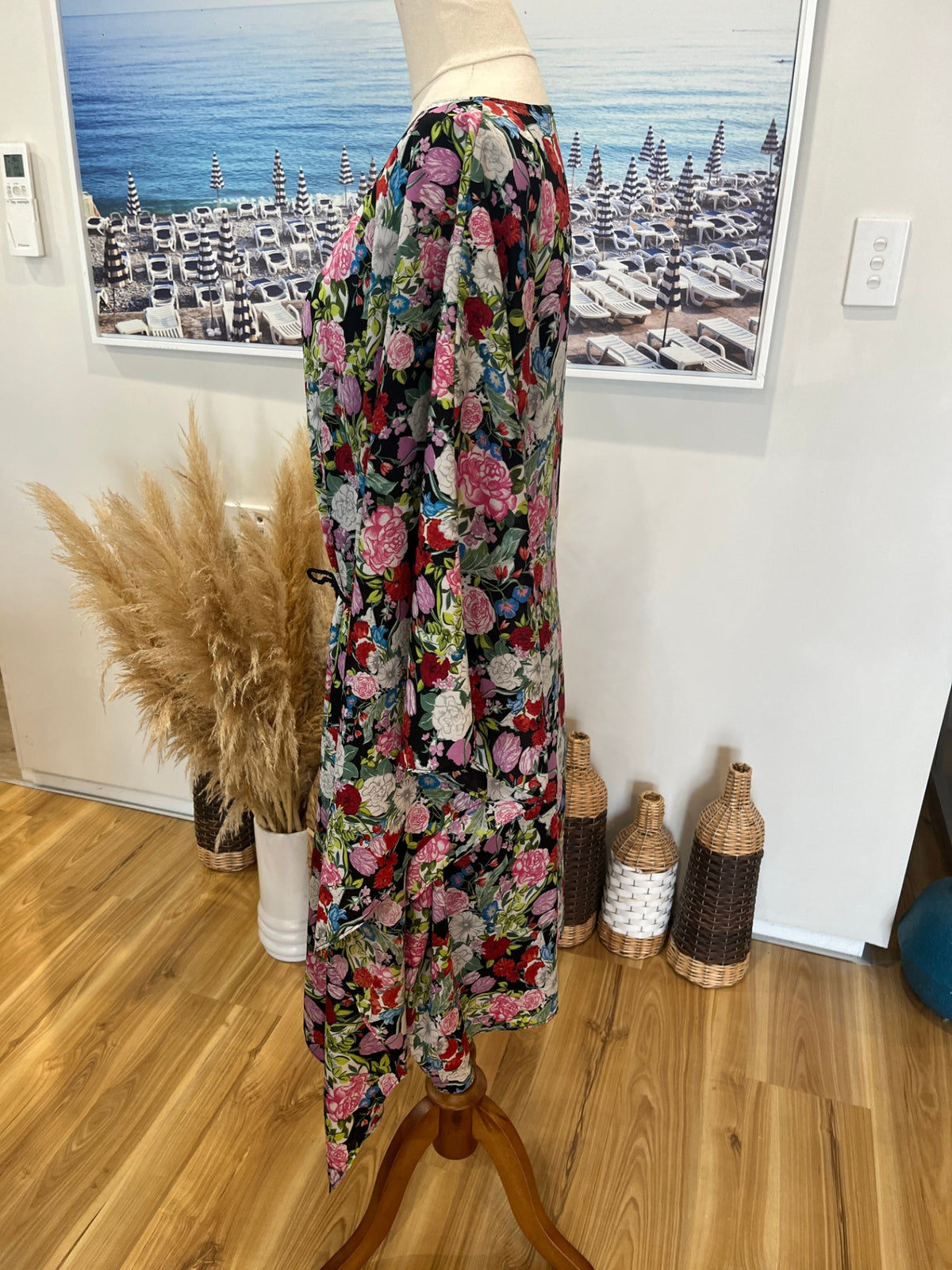 Augustine Black Floral Square Neck Dress – Tie Waist | Size Small