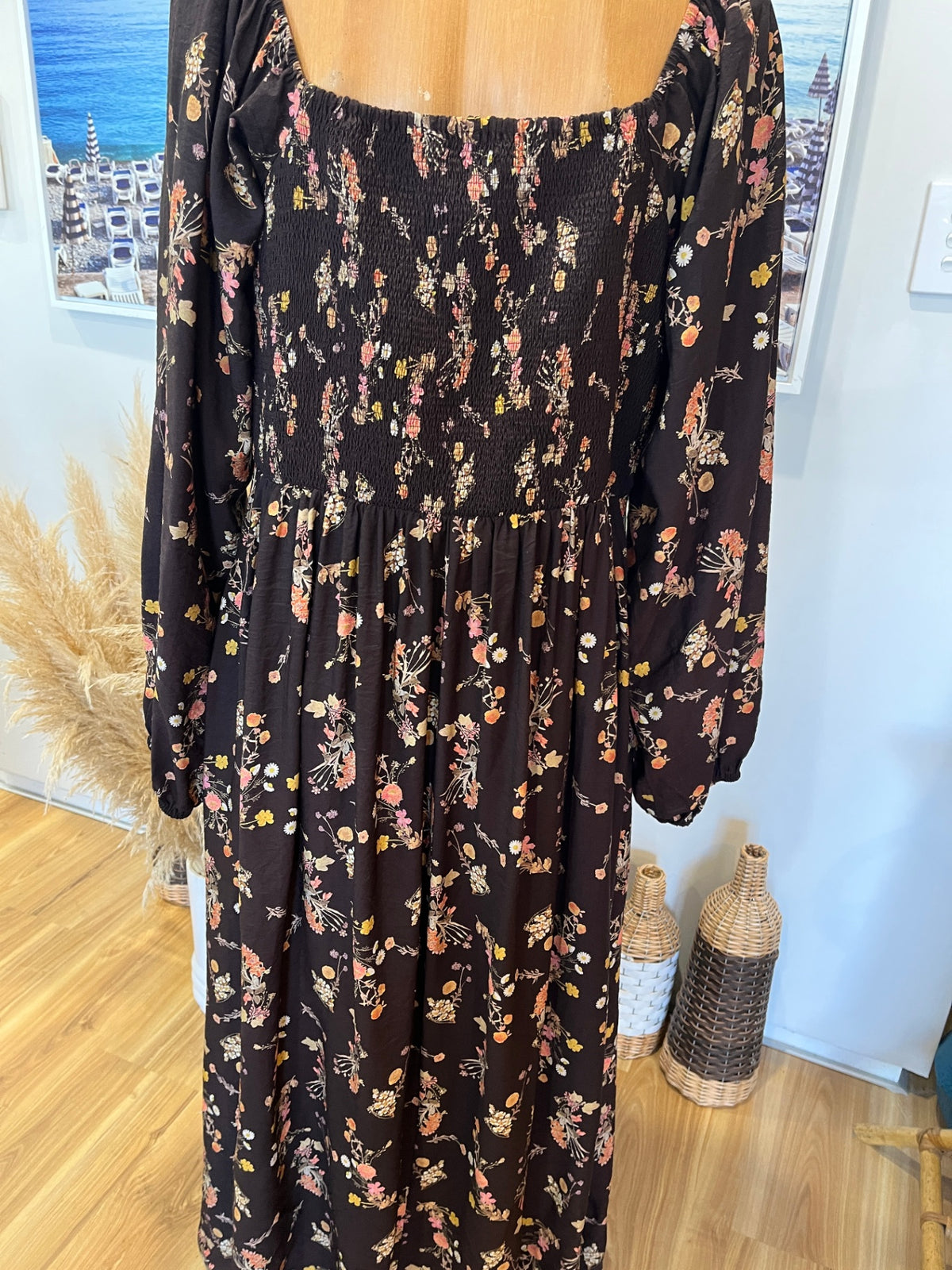 City Chic Black Floral Maxi Dress – Multicoloured Boho Print | Size 16/S