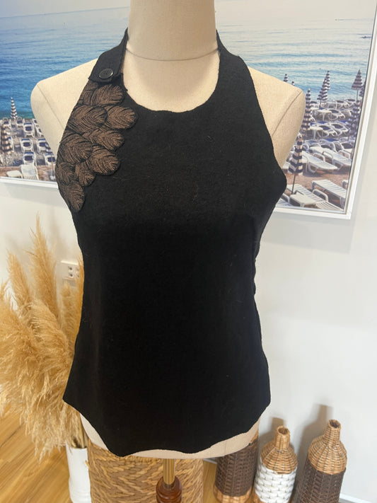 NZ Made Chalky Digits Black Halter Top – Size 8