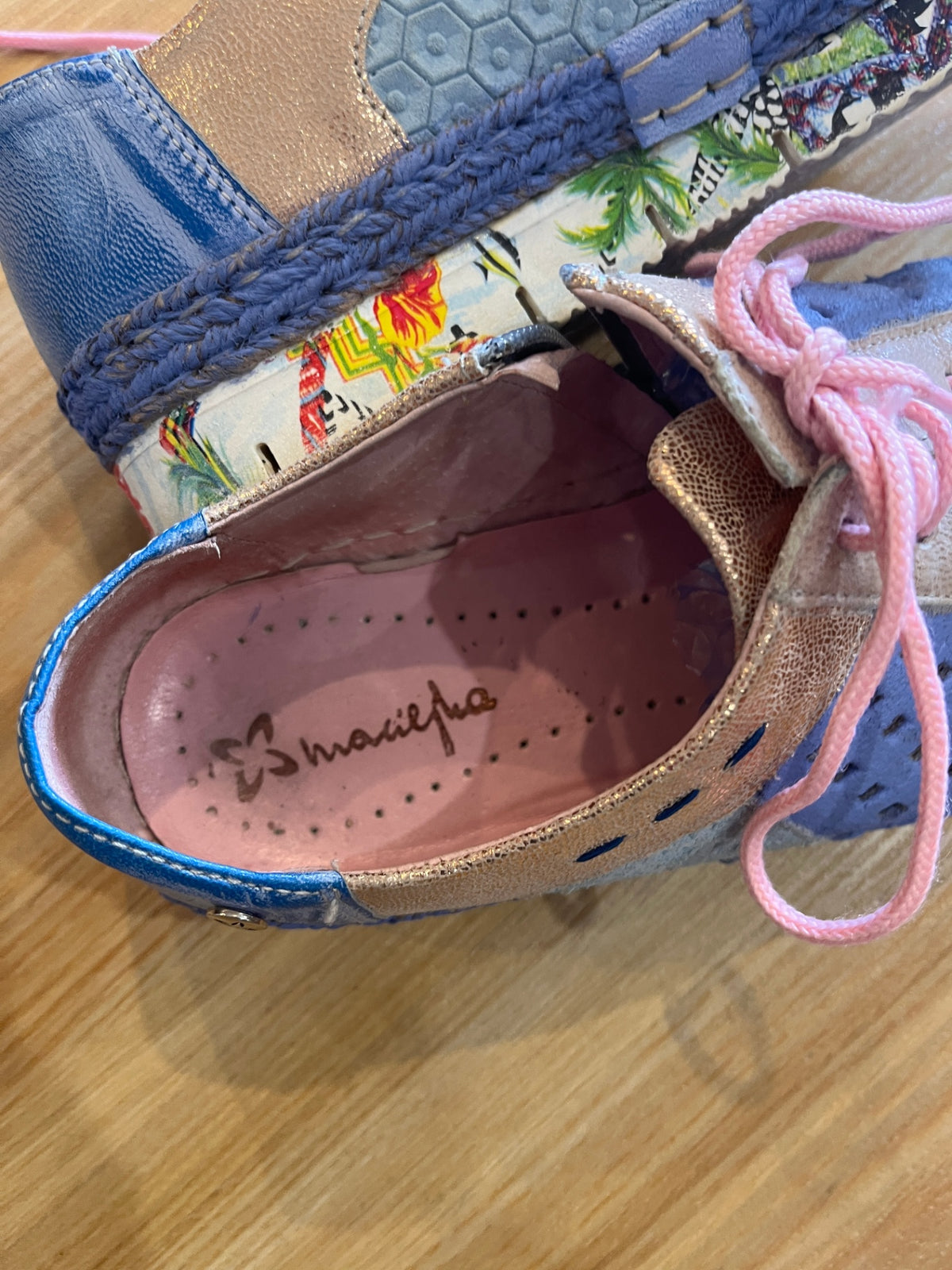 Handmade in Poland Genuine Leather Shoes – Blue, Pink & Rose Gold | 38