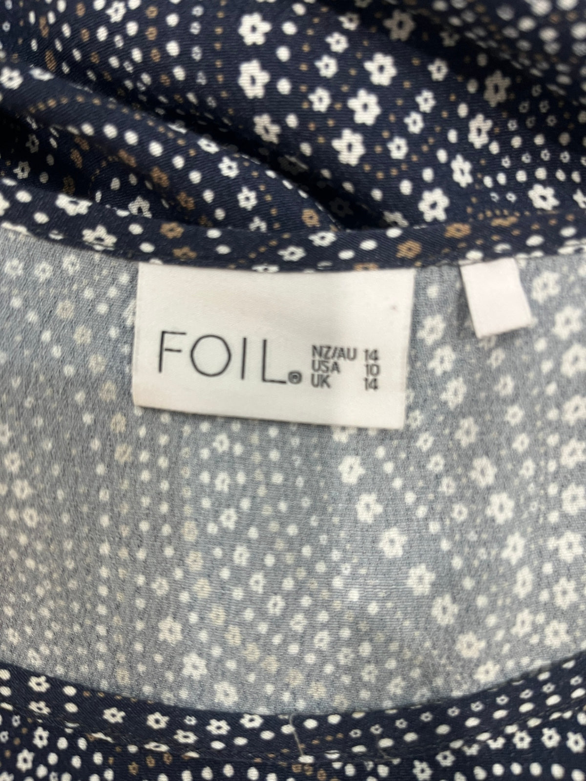 FOIL Blue Paisley Short Sleeve Slip Dress Size 14