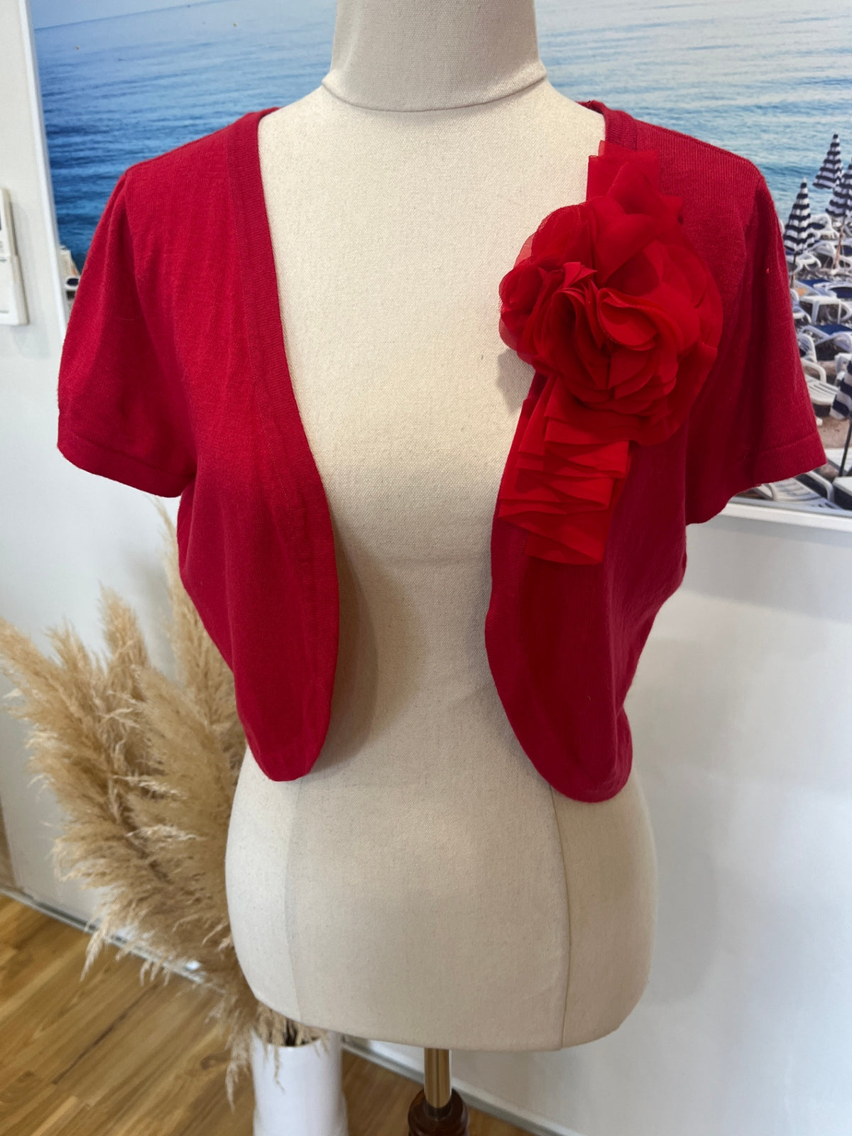 Hot Options Red Bolero | Statement Flower Embellishment