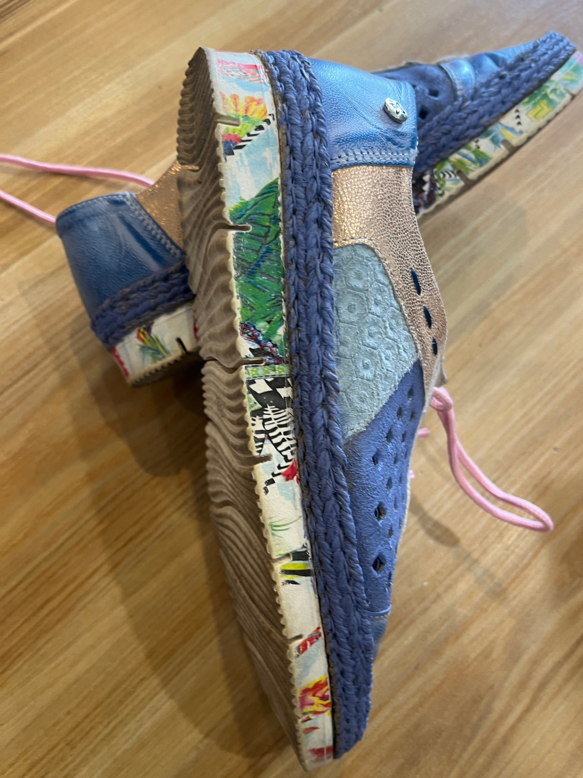Handmade in Poland Genuine Leather Shoes – Blue, Pink & Rose Gold | 38