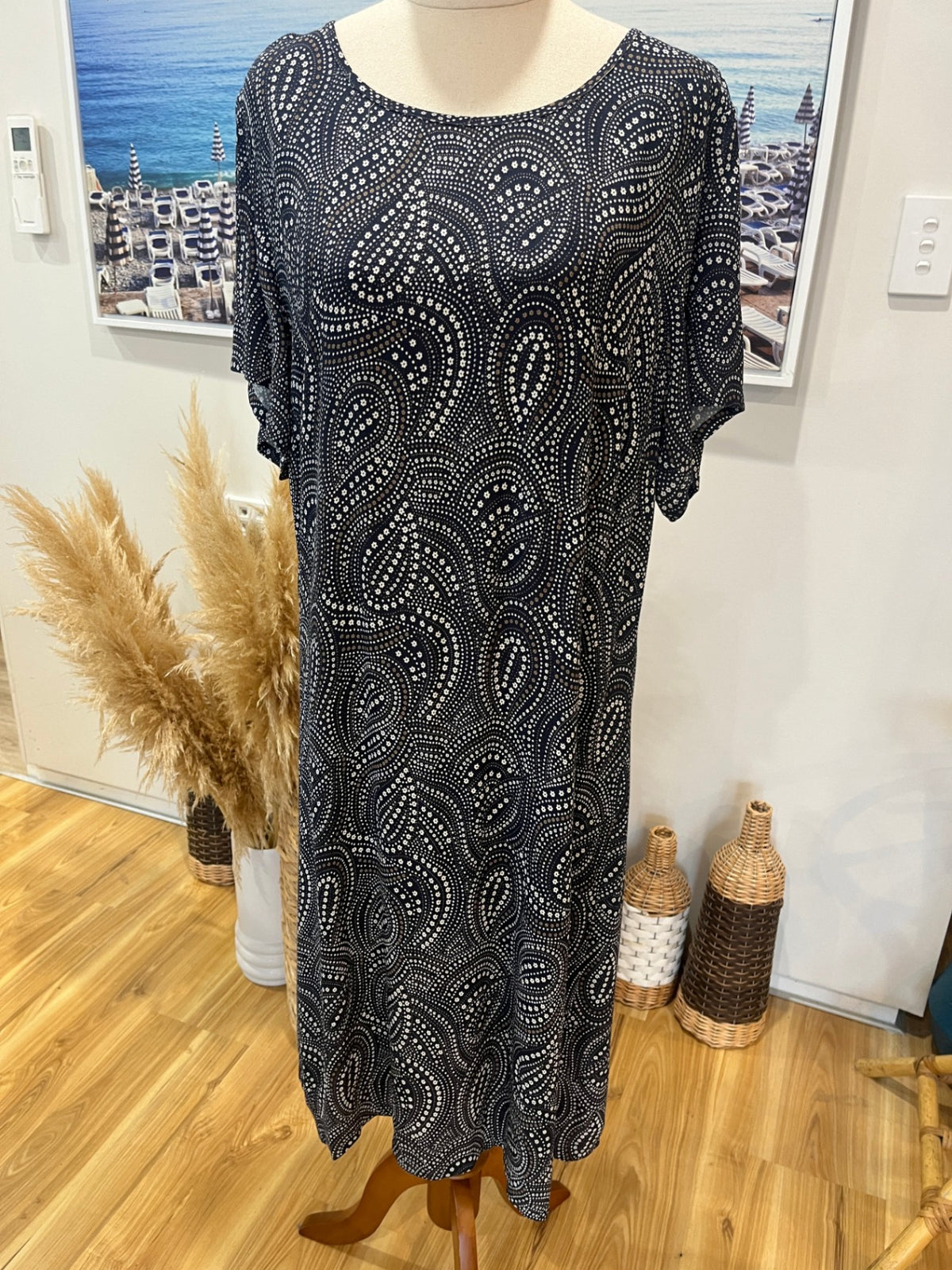 FOIL Blue Paisley Short Sleeve Slip Dress Size 14