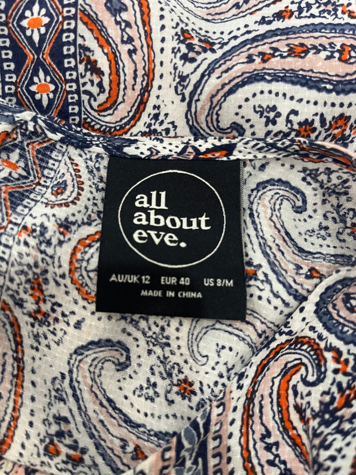 All About Eve Paisley Slip Dress S/M – Blue, Orange & White | T-Shirt Style
