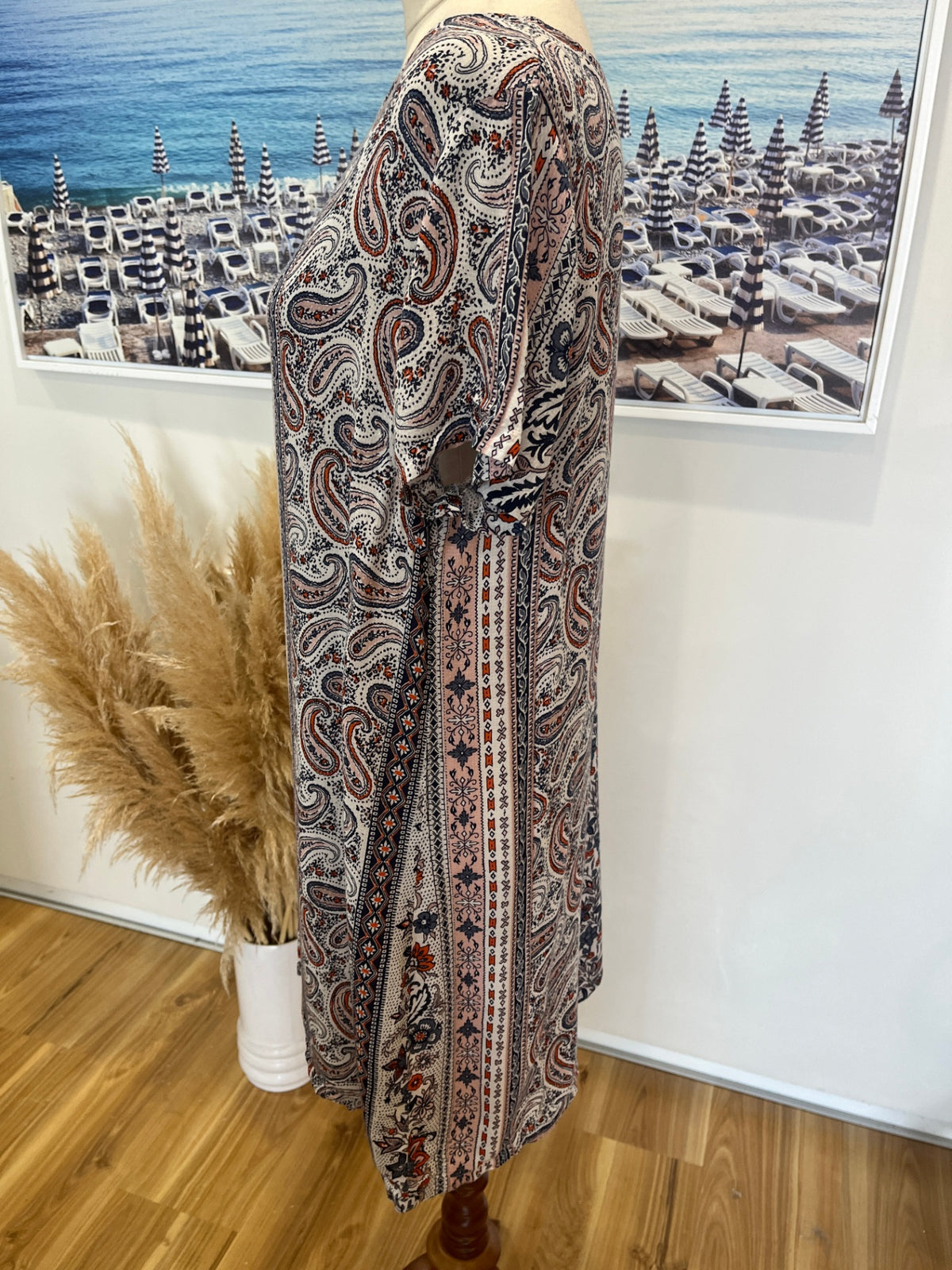 All About Eve Paisley Slip Dress S/M – Blue, Orange & White | T-Shirt Style