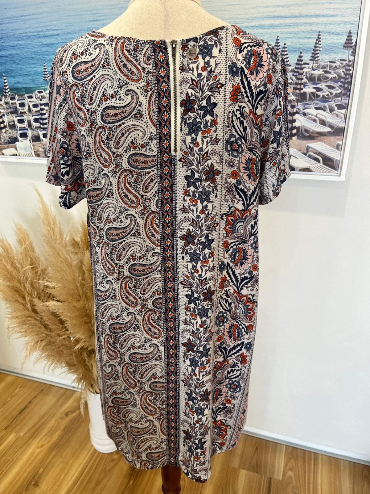 All About Eve Paisley Slip Dress S/M – Blue, Orange & White | T-Shirt Style