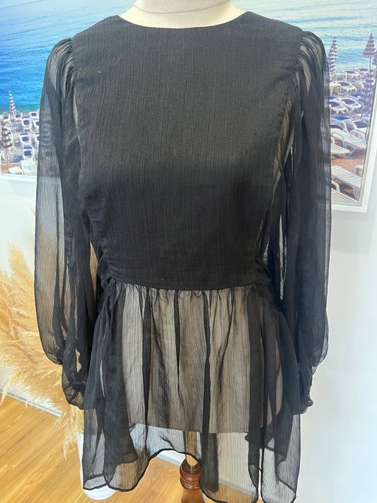 Fate + Becker Black Top Size 12 – Batwing Sleeves | Flattering Tie-Waist Style