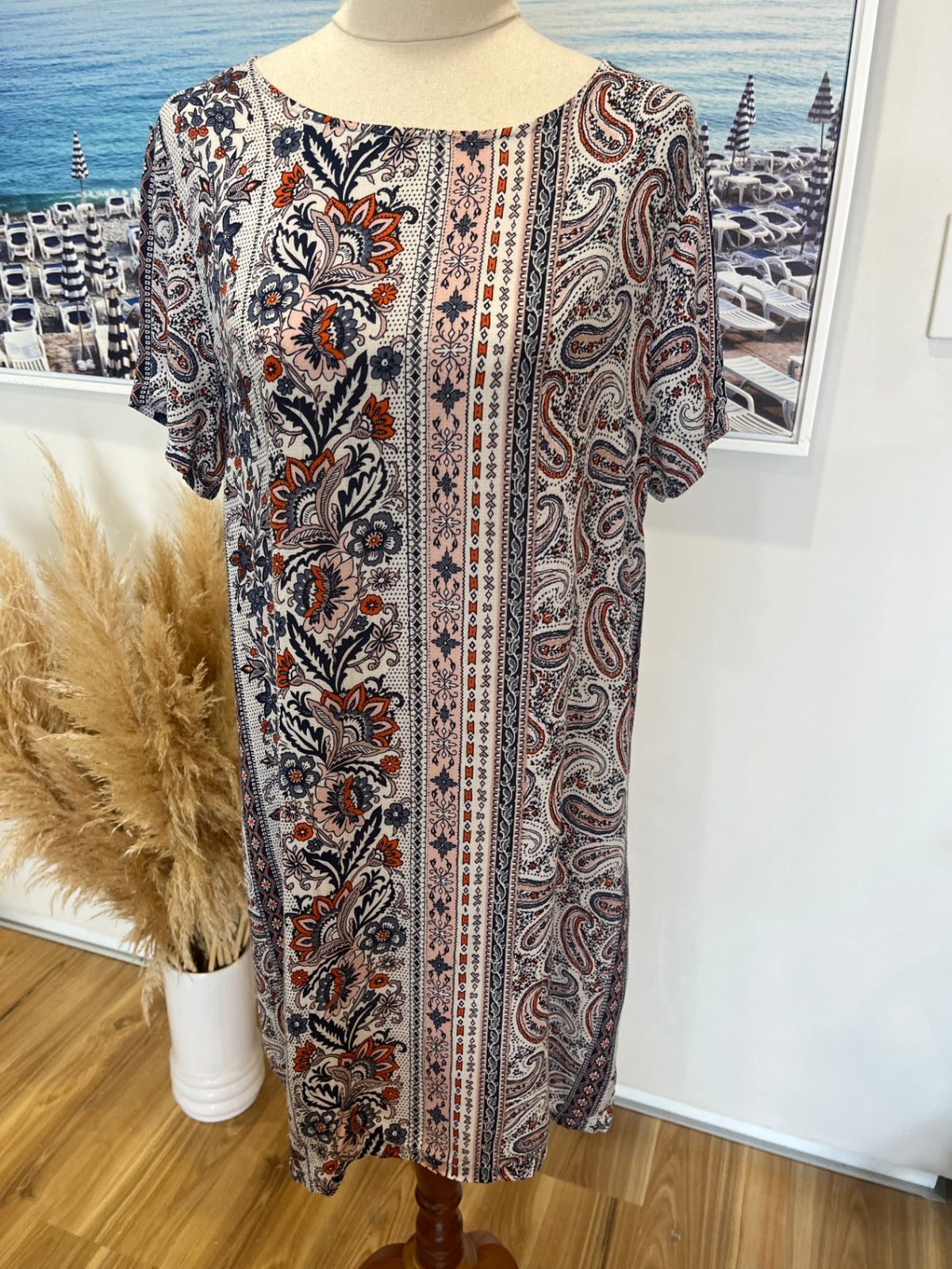 All About Eve Paisley Slip Dress S/M – Blue, Orange & White | T-Shirt Style