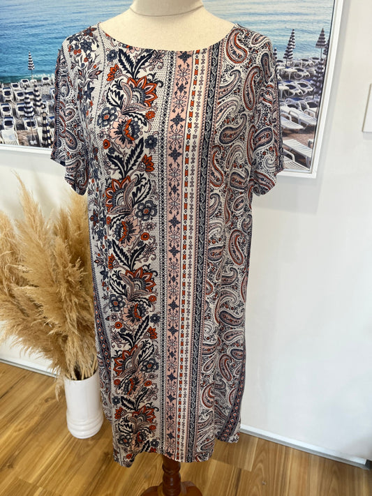 All About Eve Paisley Slip Dress S/M – Blue, Orange & White | T-Shirt Style