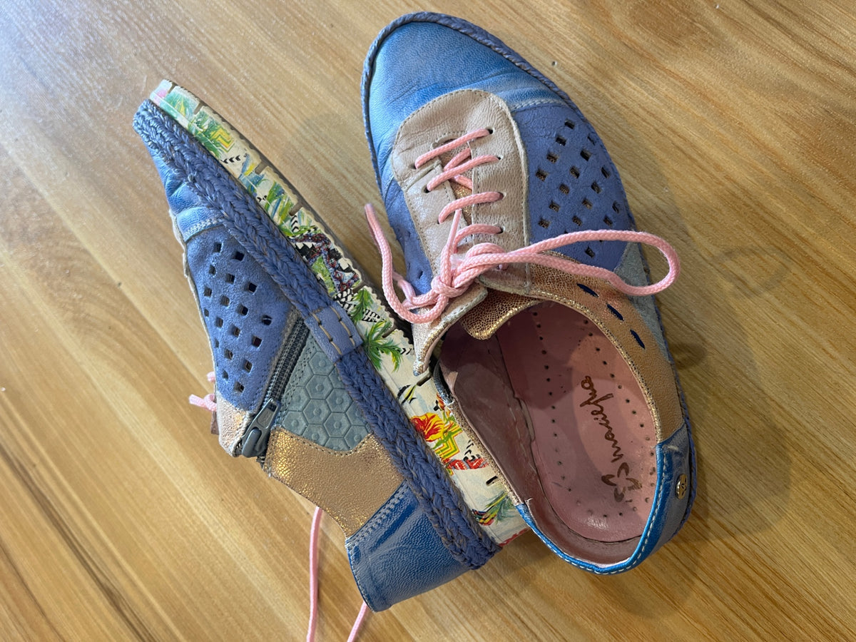 Handmade in Poland Genuine Leather Shoes – Blue, Pink & Rose Gold | 38