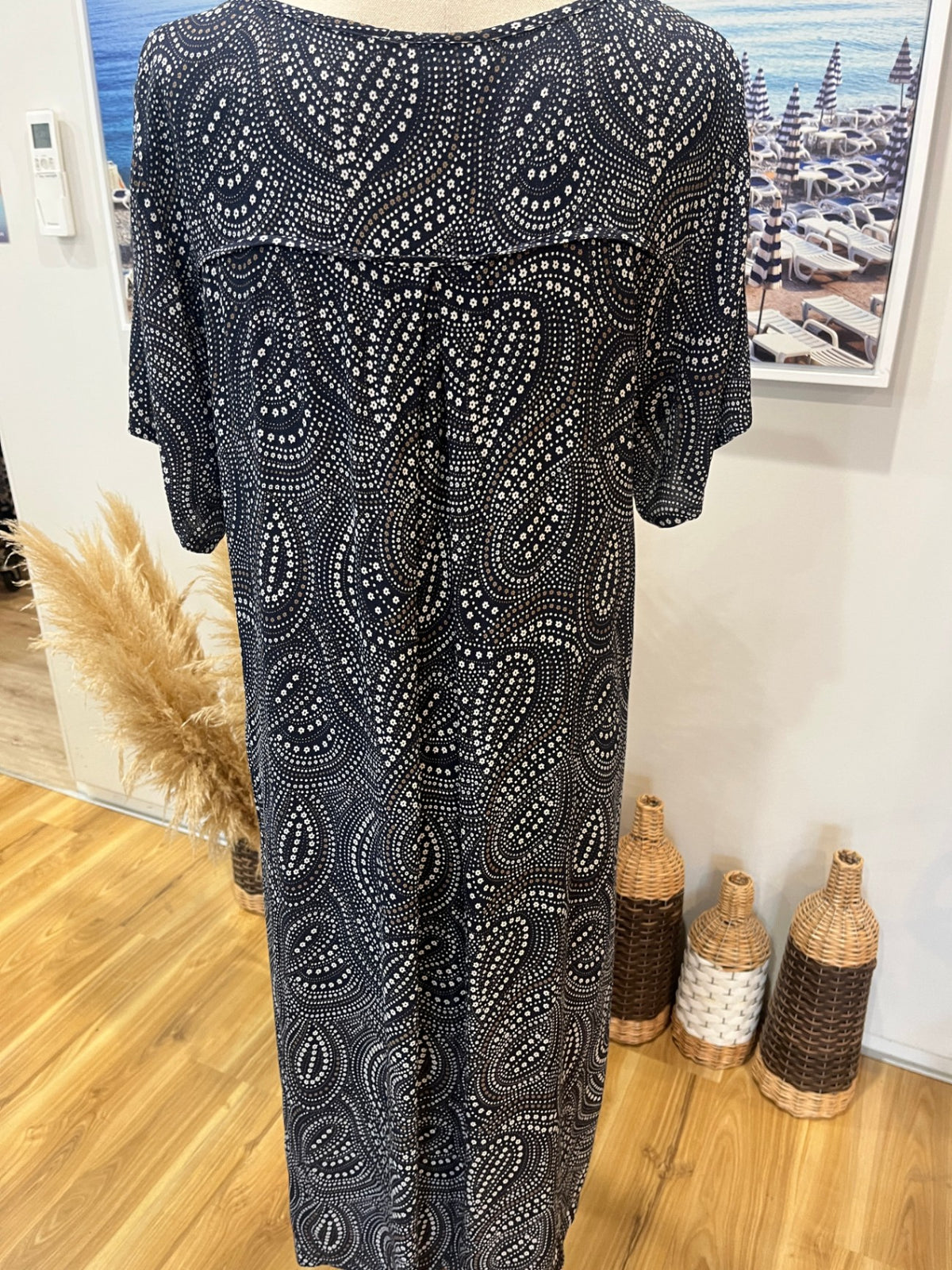 FOIL Blue Paisley Short Sleeve Slip Dress Size 14