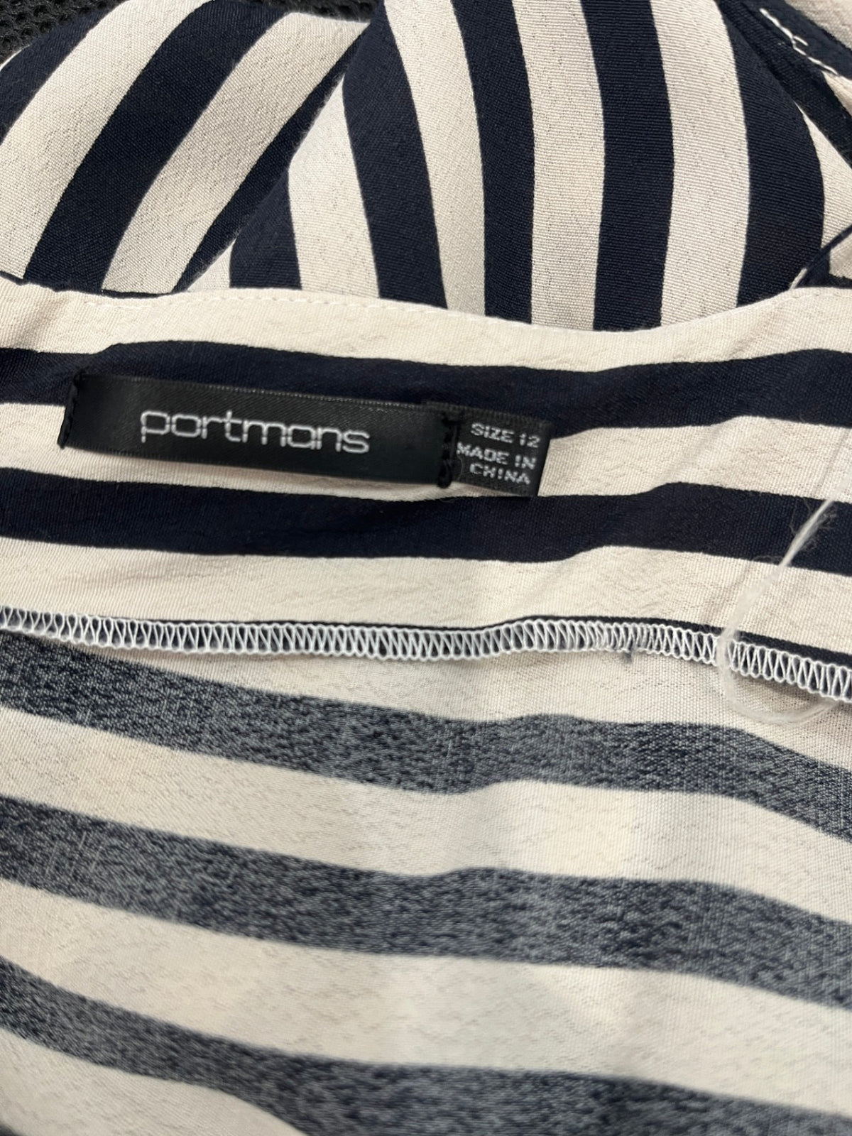 Portmans Black & Cream Striped Dress Size 12 – Cut-Out Back